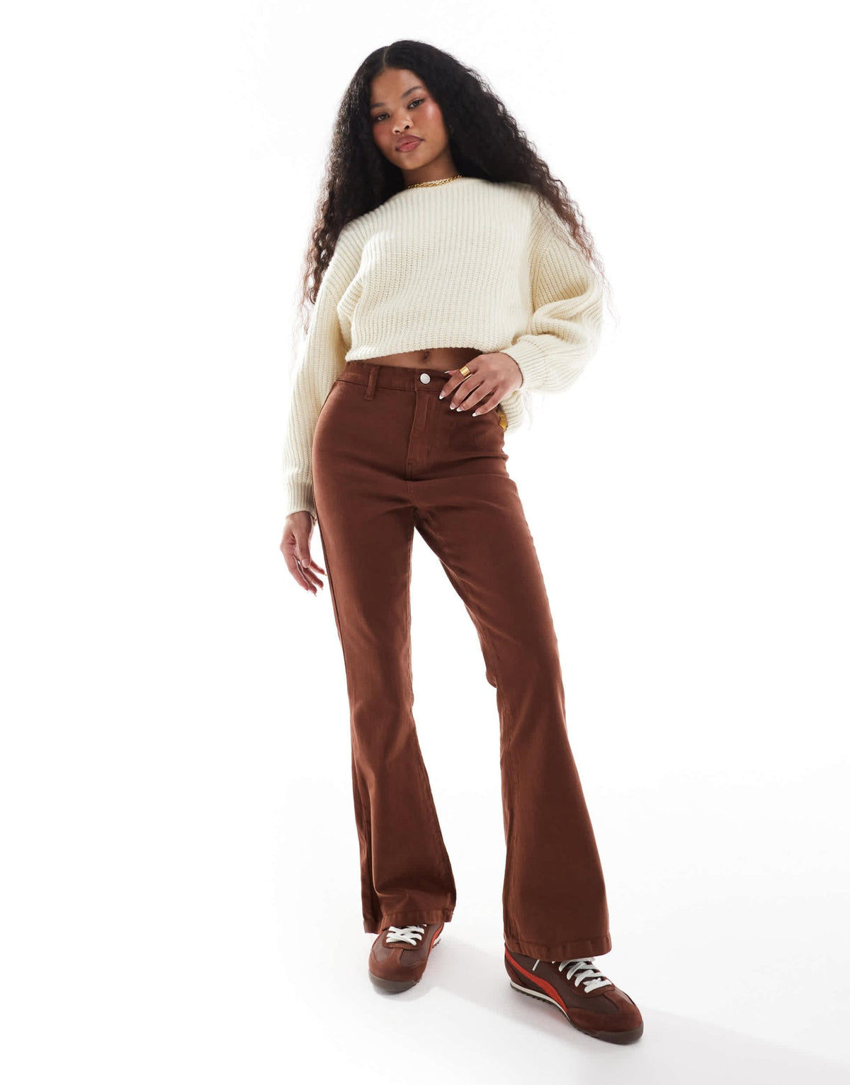 DTT Petite Bianca high waist flared jeans in chocolate brown - ASOS Sample Sale