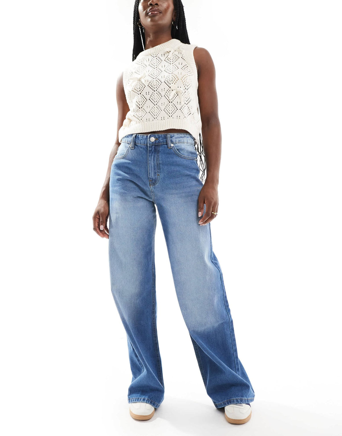 DTT Winnie mid rise wide leg jeans in mid blue - ASOS Sample Sale