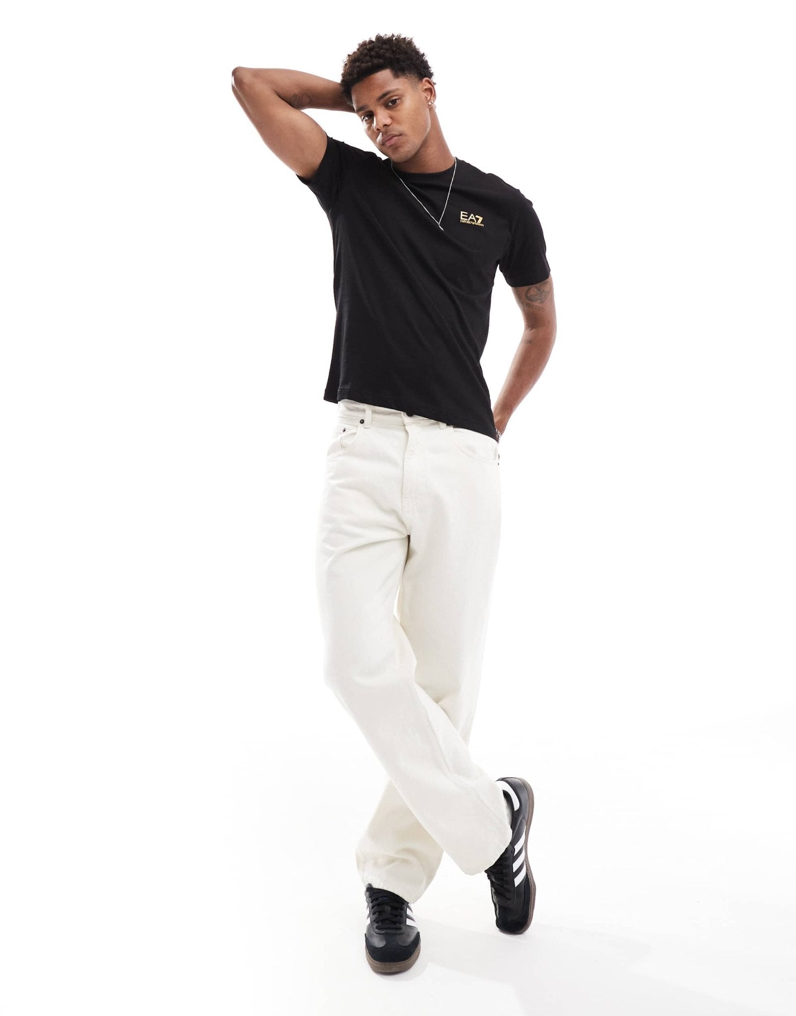 EA7 t-shirt in black with gold chest logo - ASOS Sample Sale