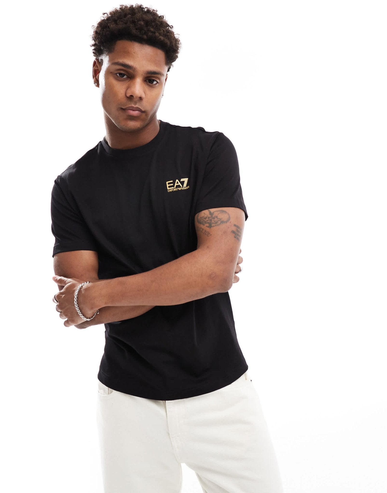 EA7 t-shirt in black with gold chest logo - ASOS Sample Sale