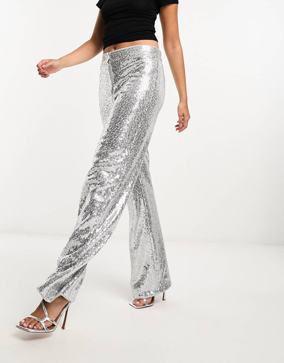 Edited embellished wide leg trouser in silver - ASOS Sample Sale