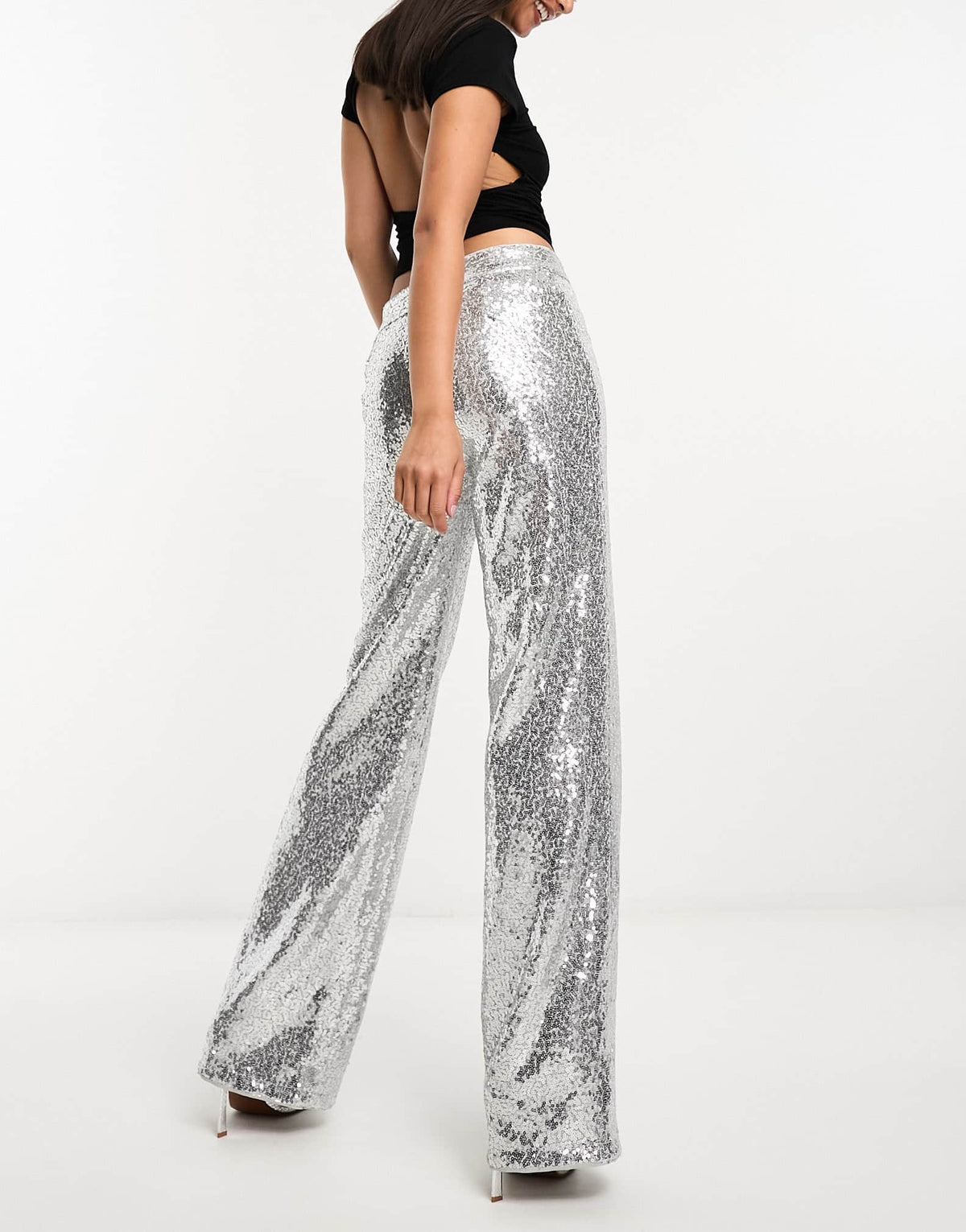 Edited embellished wide leg trouser in silver - ASOS Sample Sale
