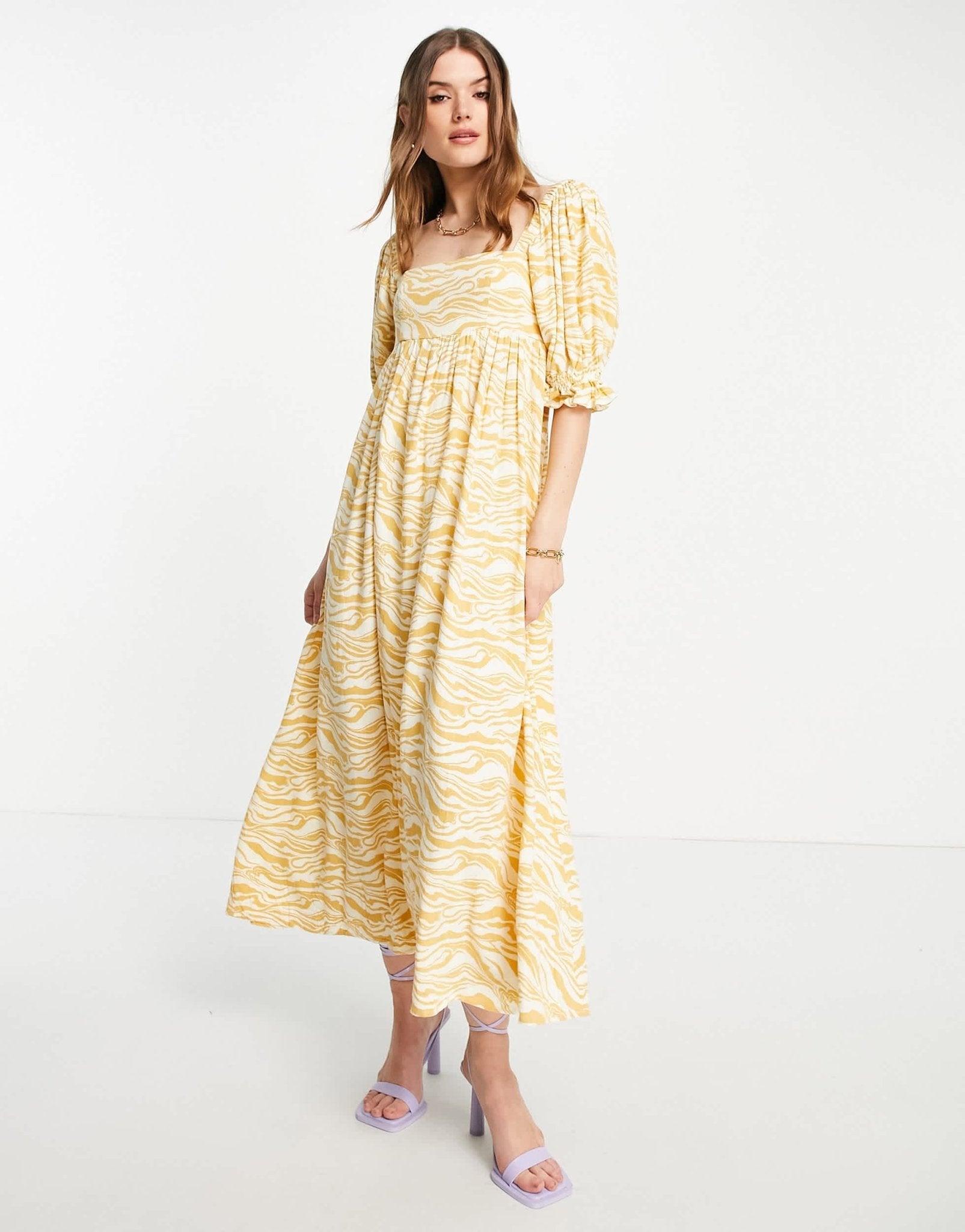 Edited maxi milkmaid dress in mustard zebra print - ASOS Sample Sale