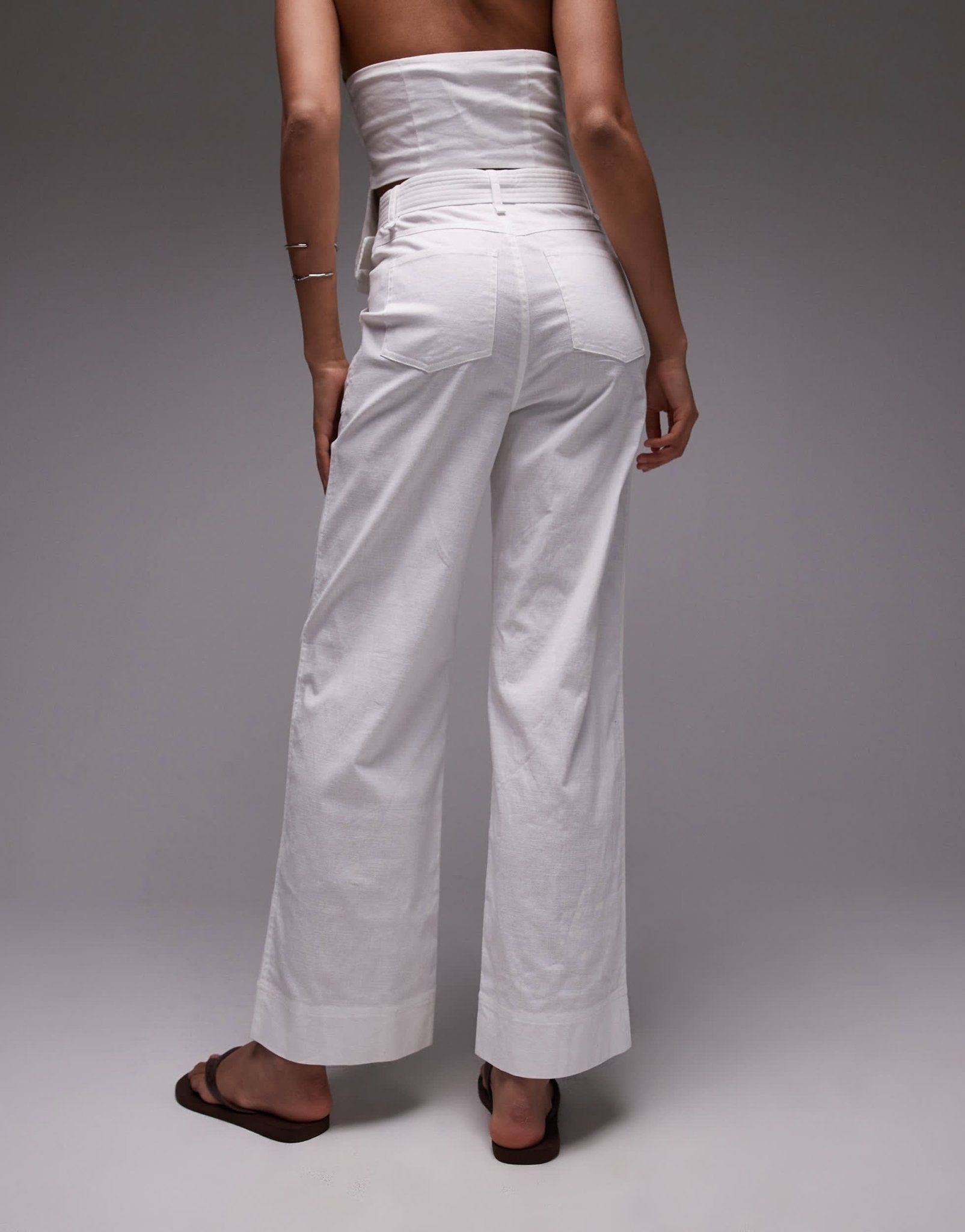 Emory Park belt detail wide leg linen trouser co - ord in white - ASOS Sample Sale