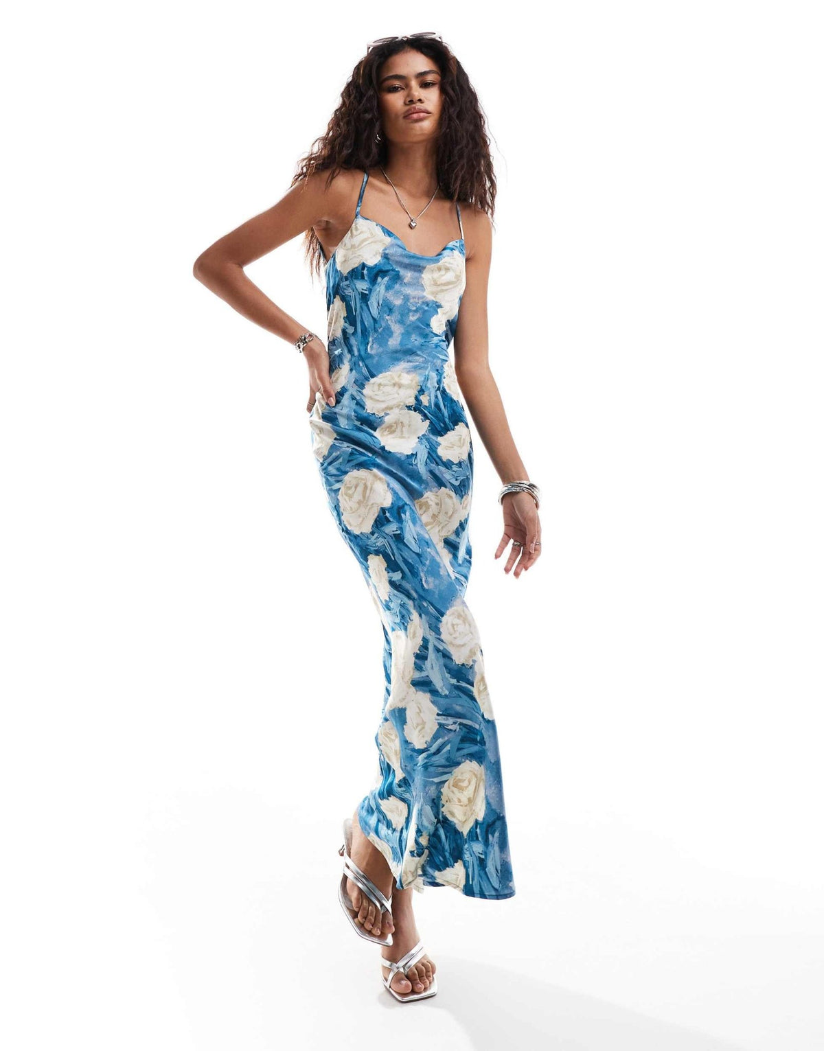Emory Park bloom cowl neck satin maxi dress in teal blue - ASOS Sample Sale