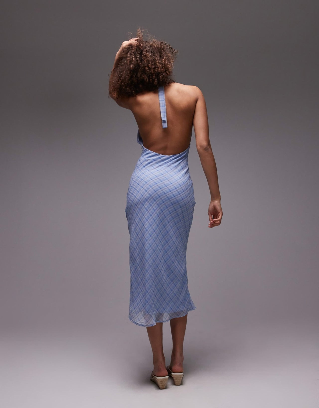 Emory Park check halter midi dress in blue - ASOS Sample Sale