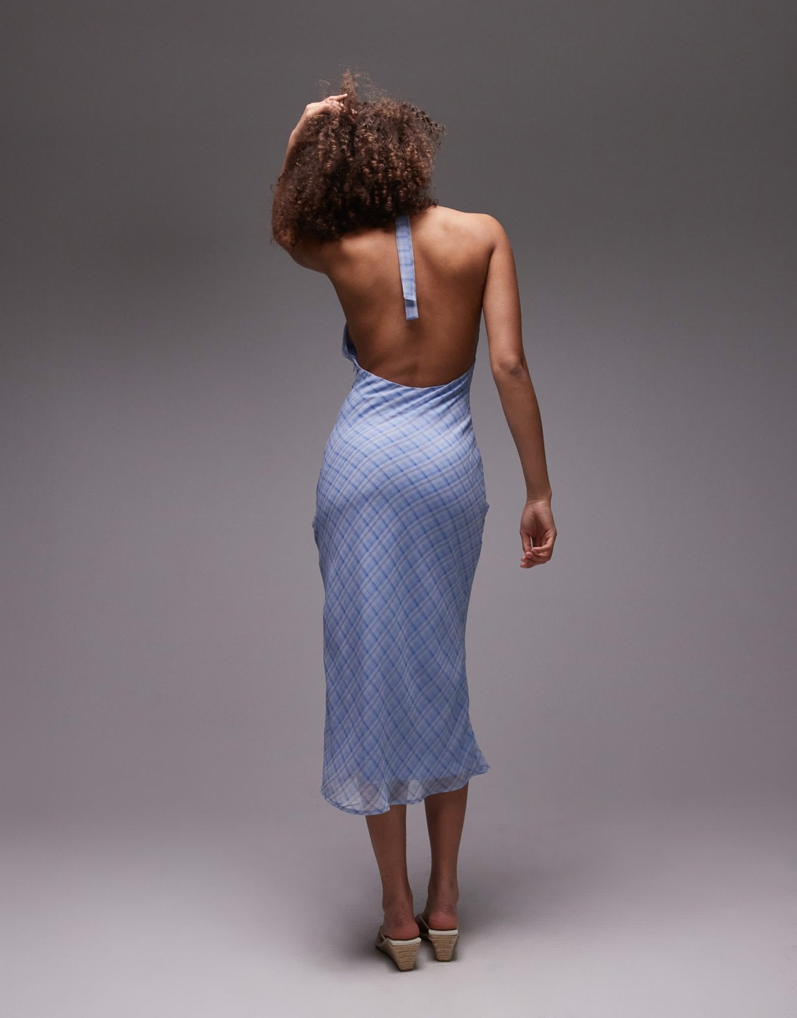 Emory Park check halter midi dress in blue - ASOS Sample Sale