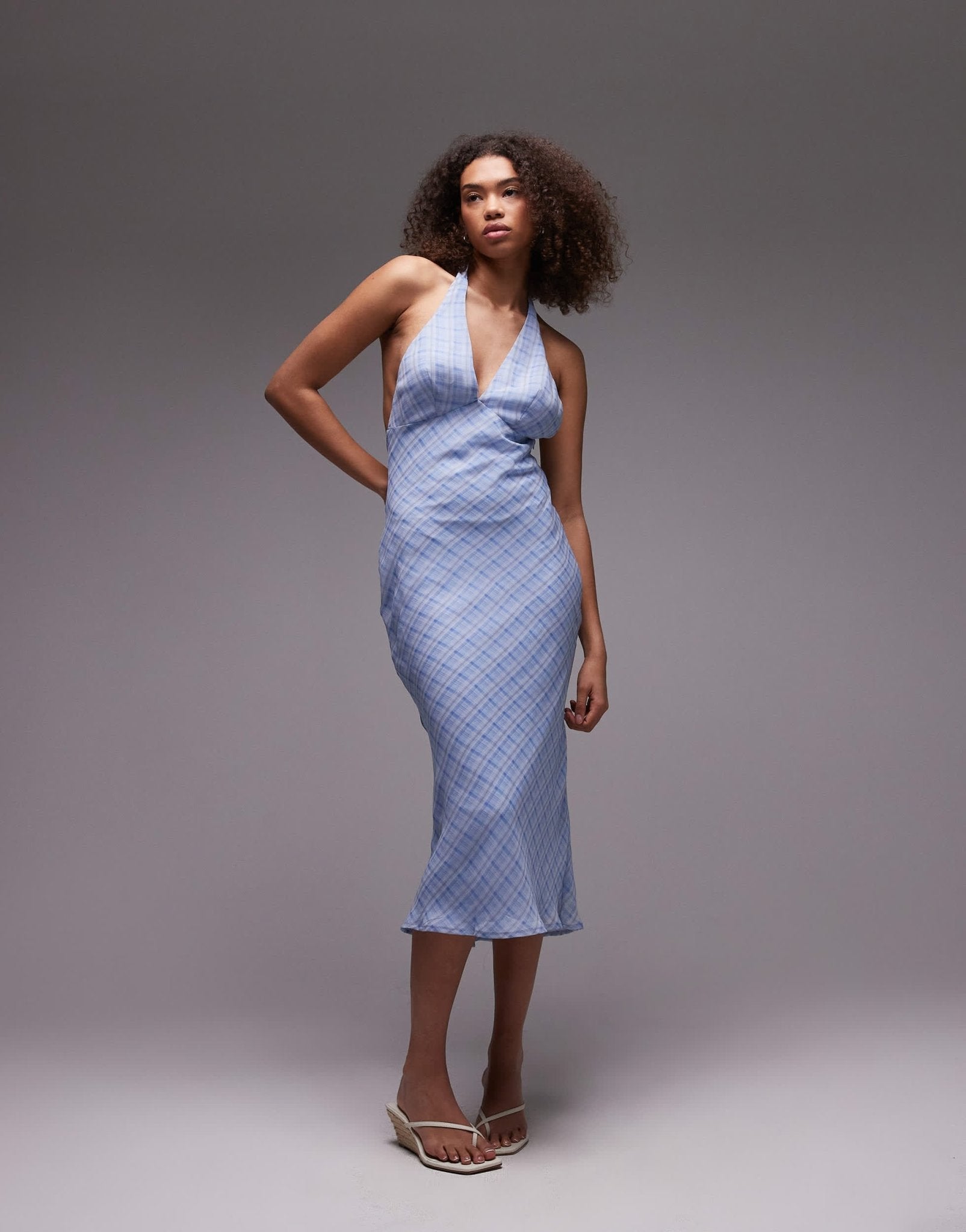 Emory Park check halter midi dress in blue - ASOS Sample Sale