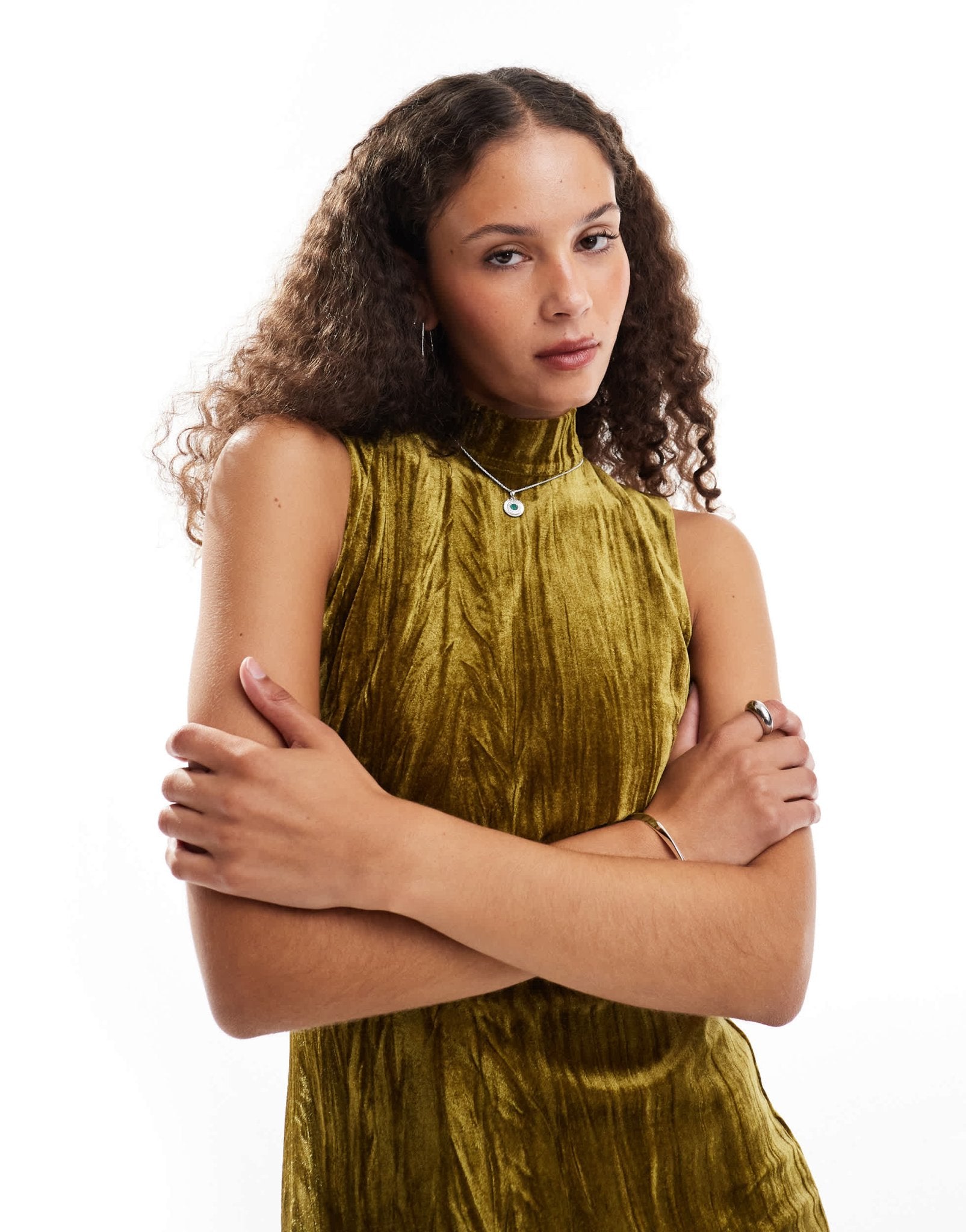 Emory Park crinkle velvet high - neck backless midi dress in avocado - ASOS Sample Sale