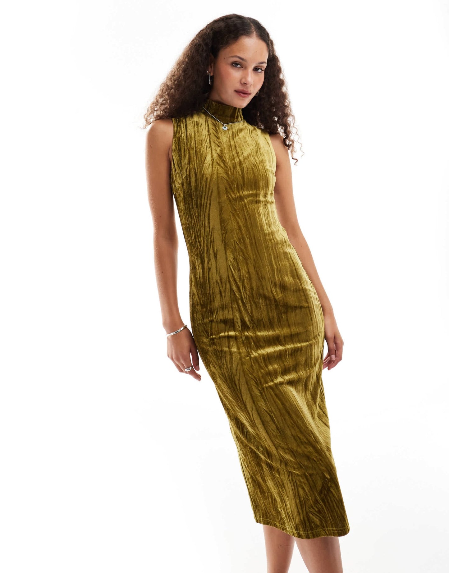 Emory Park crinkle velvet high - neck backless midi dress in avocado - ASOS Sample Sale