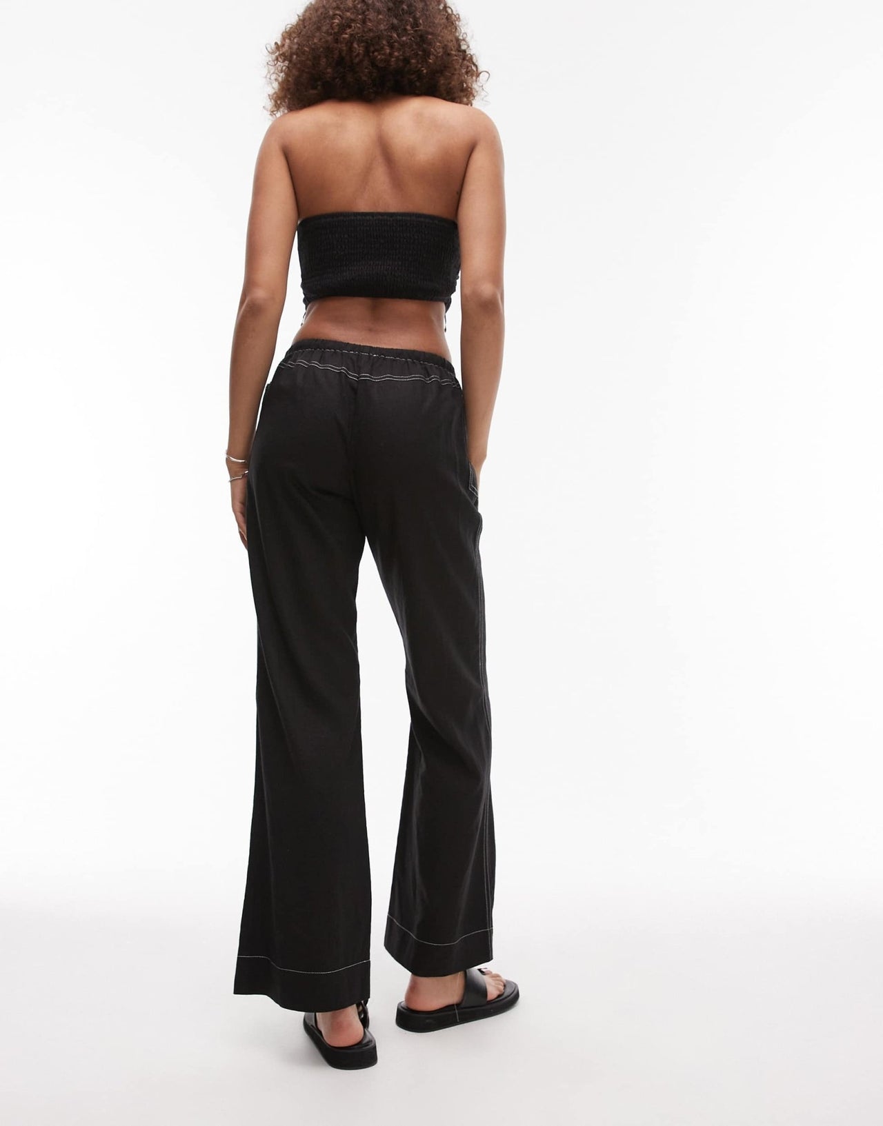 Emory Park drawstring wide leg linen trousers in black - ASOS Sample Sale