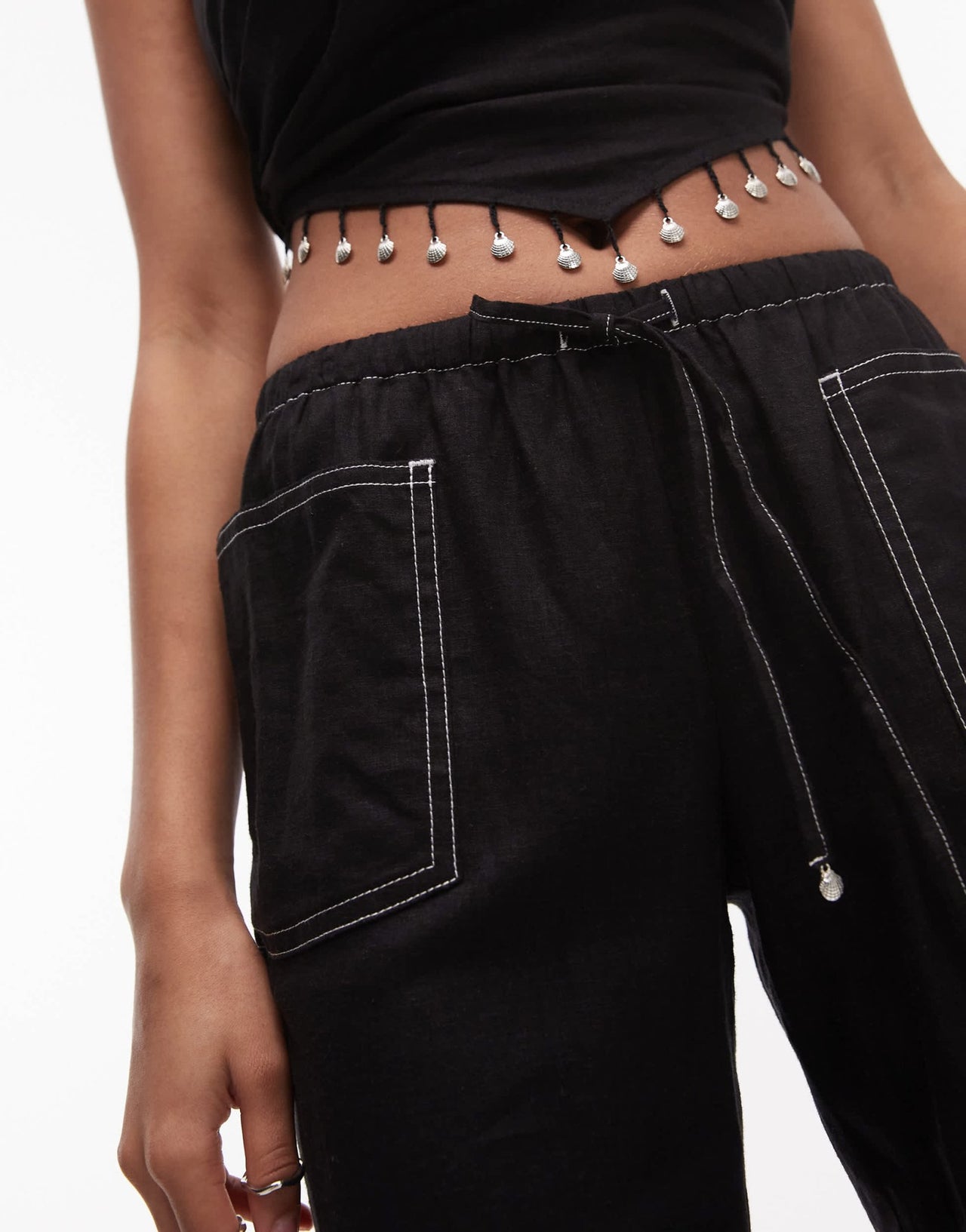 Emory Park drawstring wide leg linen trousers in black - ASOS Sample Sale