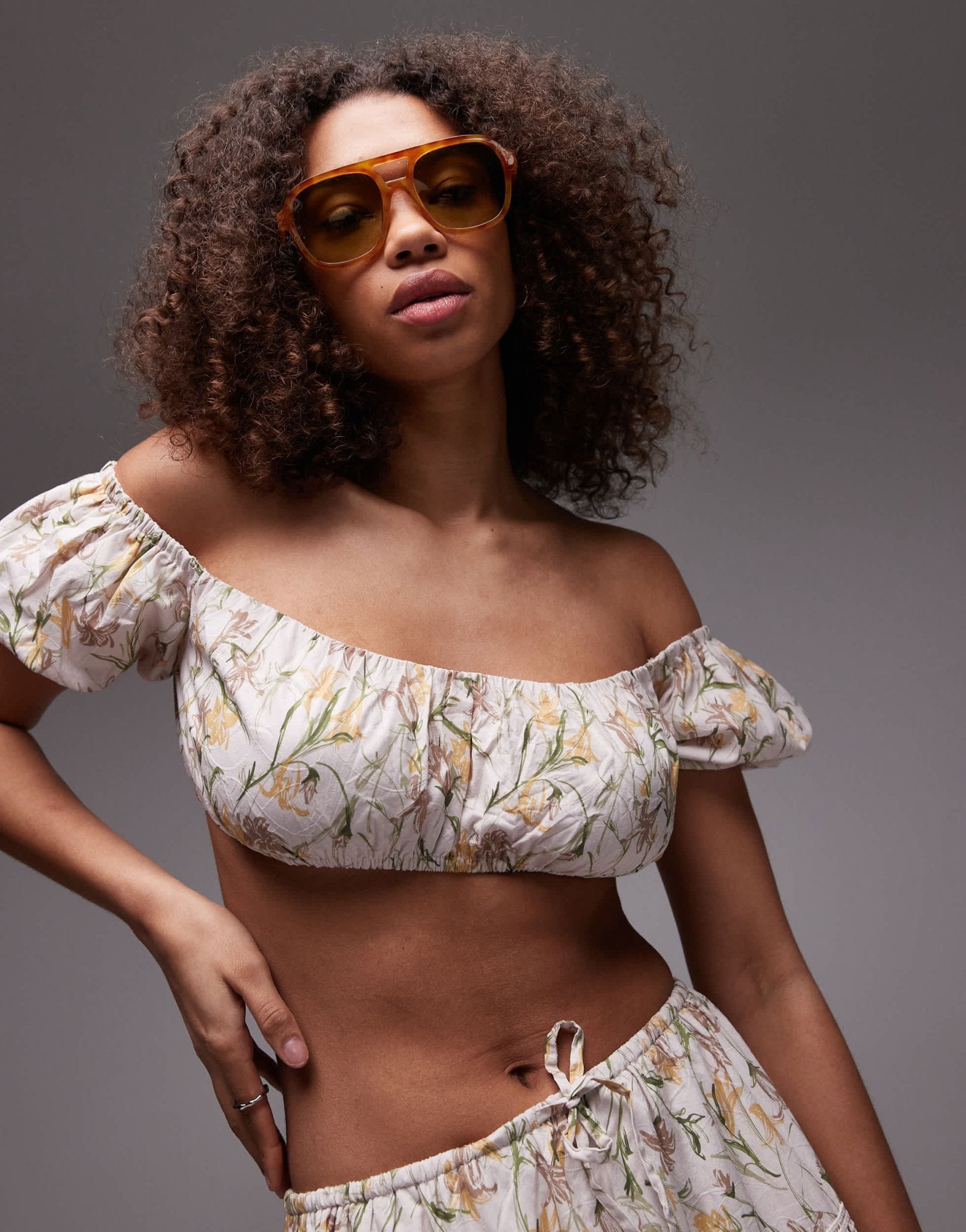 Emory Park floral print ruched bandeau crop top co - ord in multi - ASOS Sample Sale