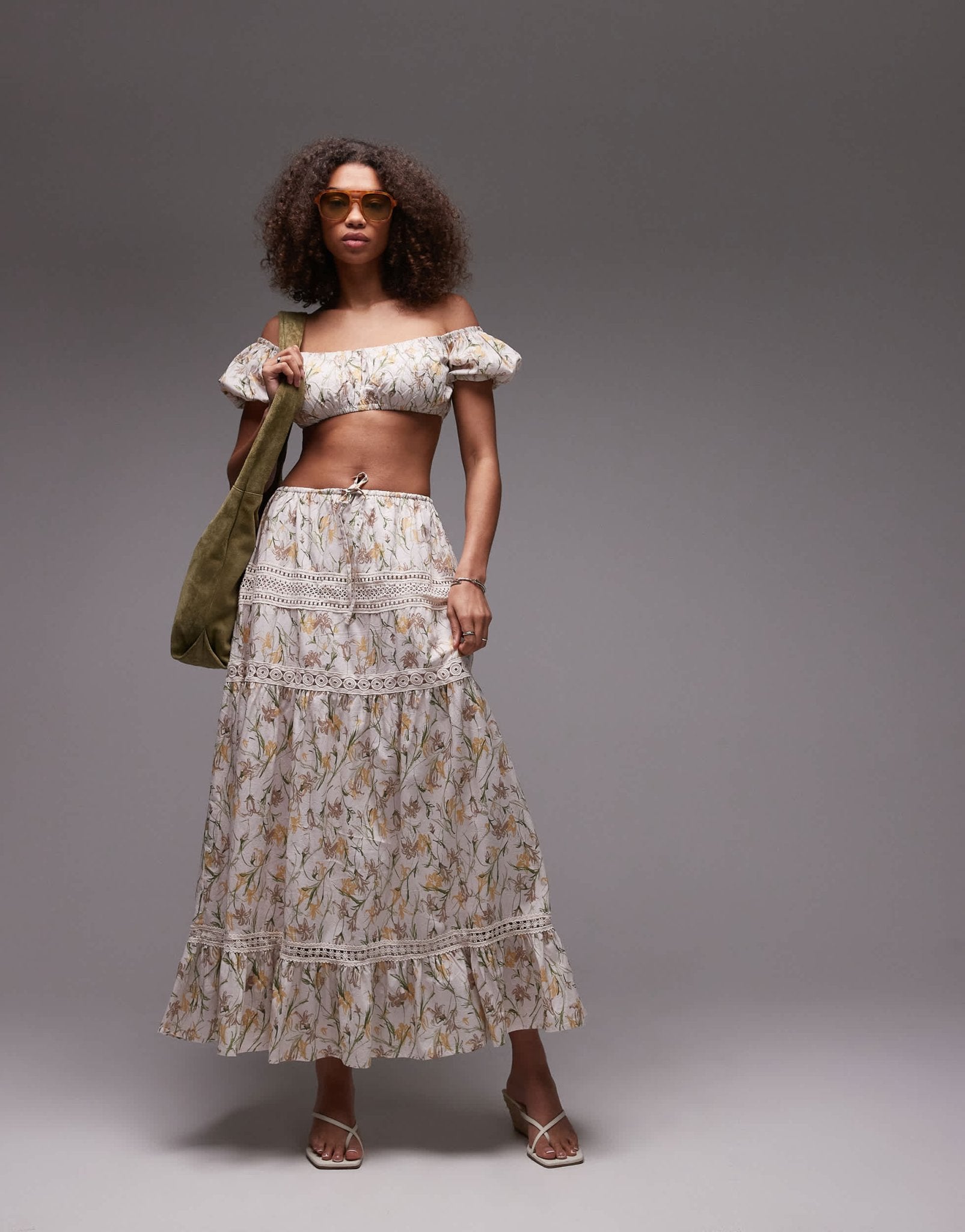 Emory Park floral print ruched bandeau crop top co - ord in multi - ASOS Sample Sale