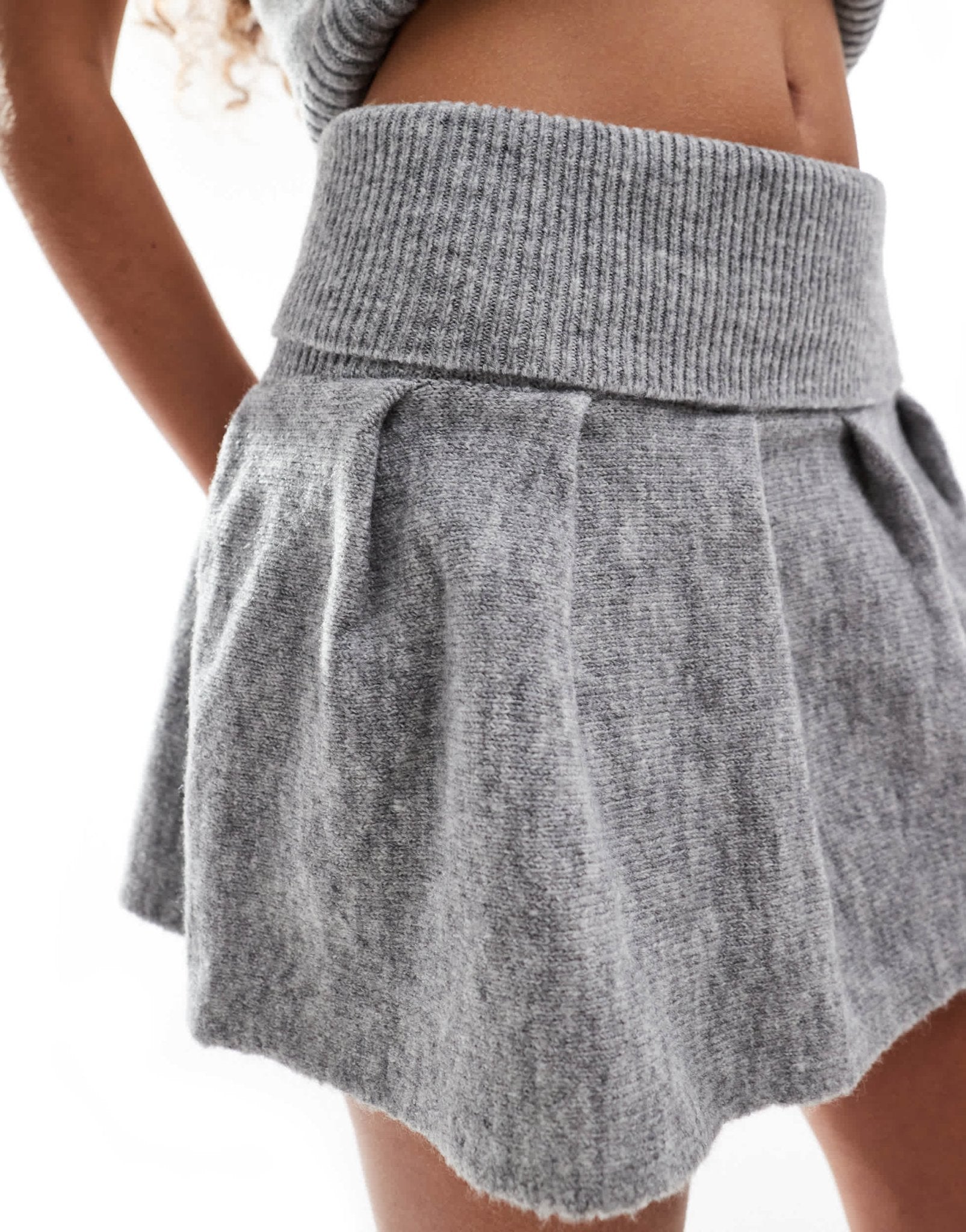 Emory Park fold detail knitted pleat mini skirt co - ord in grey - ASOS Sample Sale