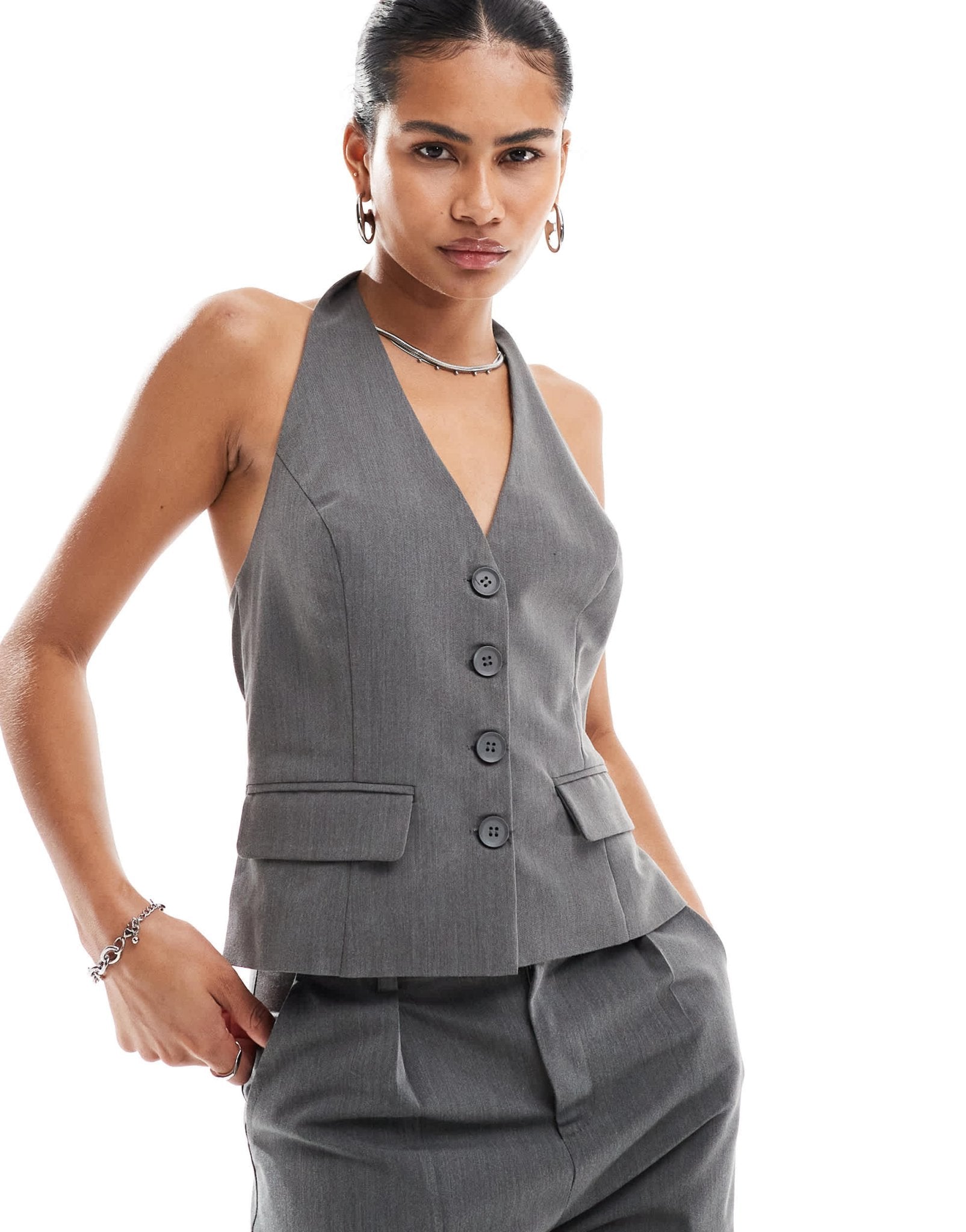 Emory Park halter tailored waistcoat co - ord in grey - ASOS Sample Sale