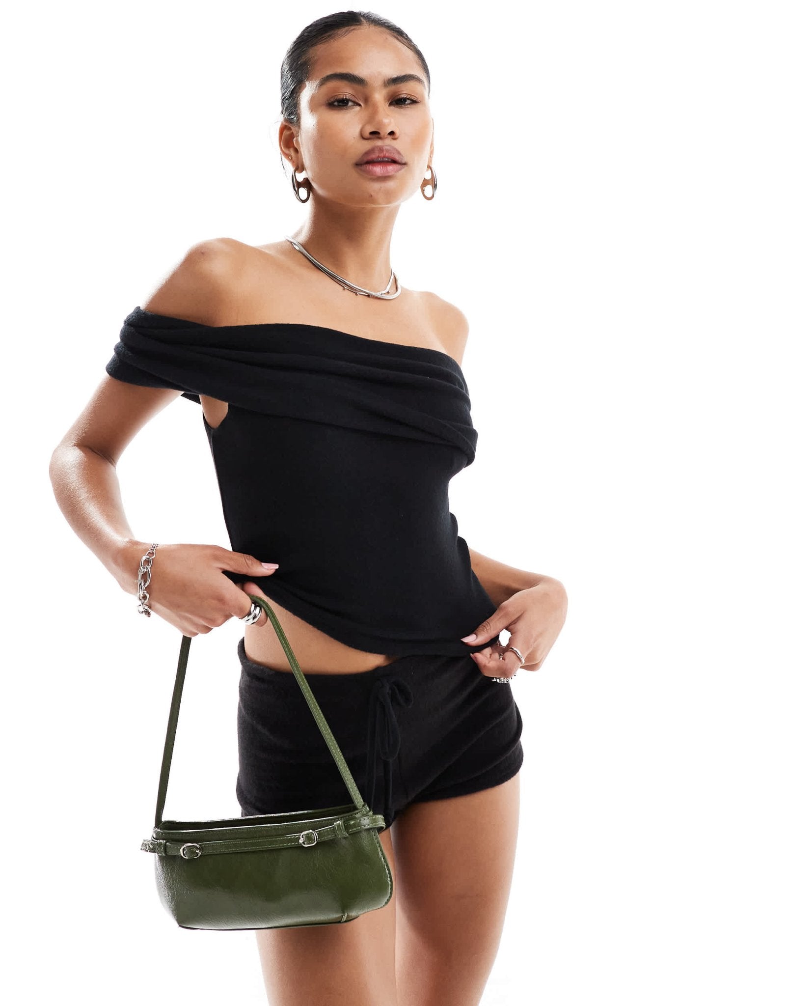 Emory Park soft off - shoulder knitted top co - ord in black - ASOS Sample Sale