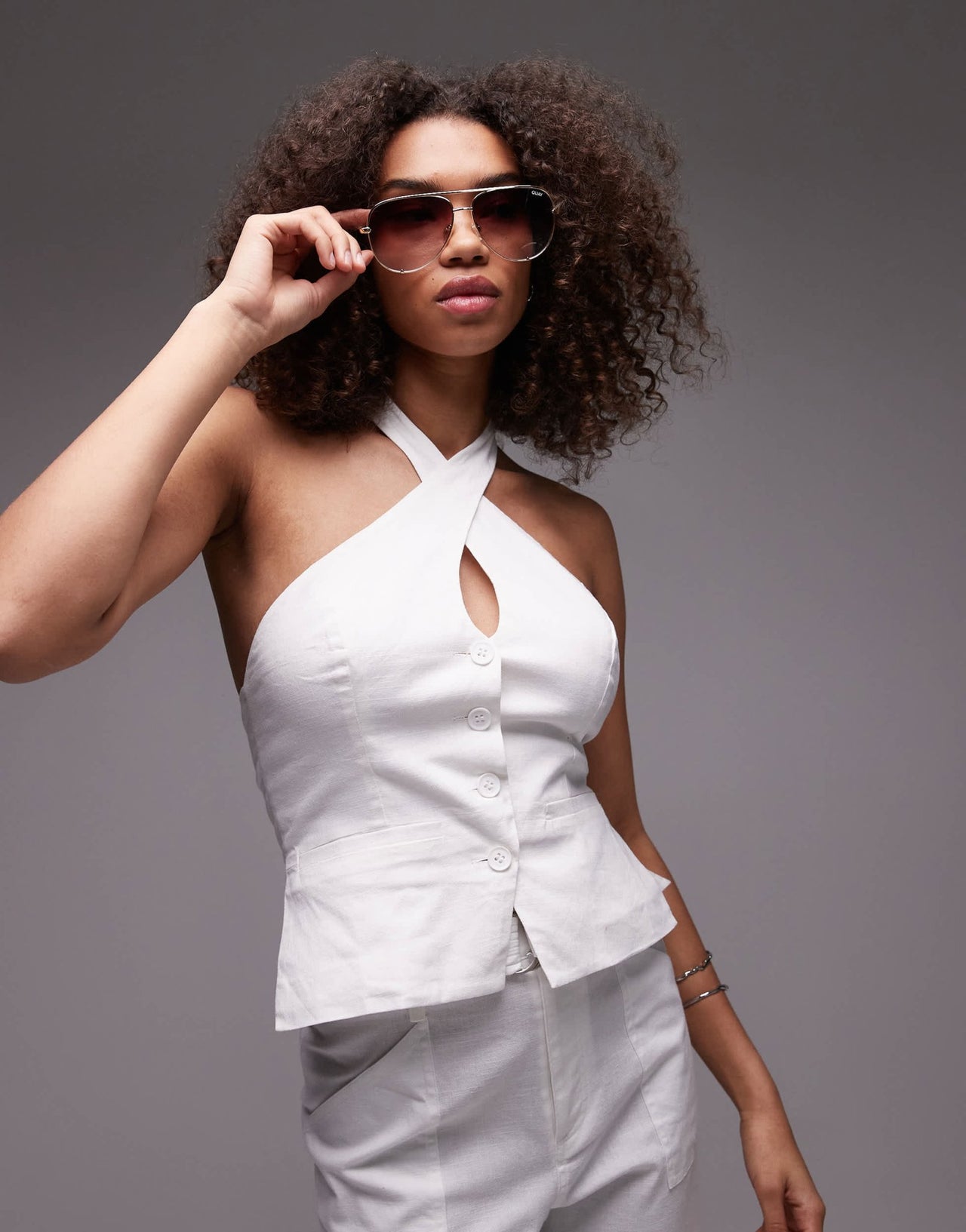 Emory Park wrap neck linen halter top co - ord in white - ASOS Sample Sale