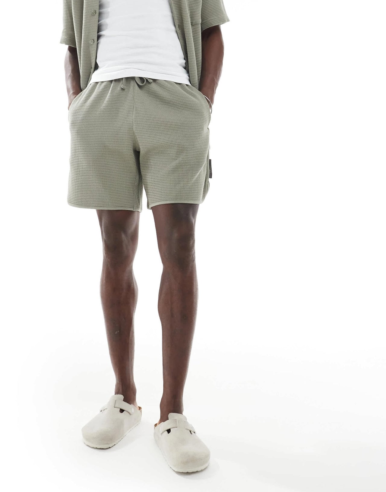 Emporio Armani Bodywear logo lounge waffle shorts in khaki green co-ord - ASOS Sample Sale