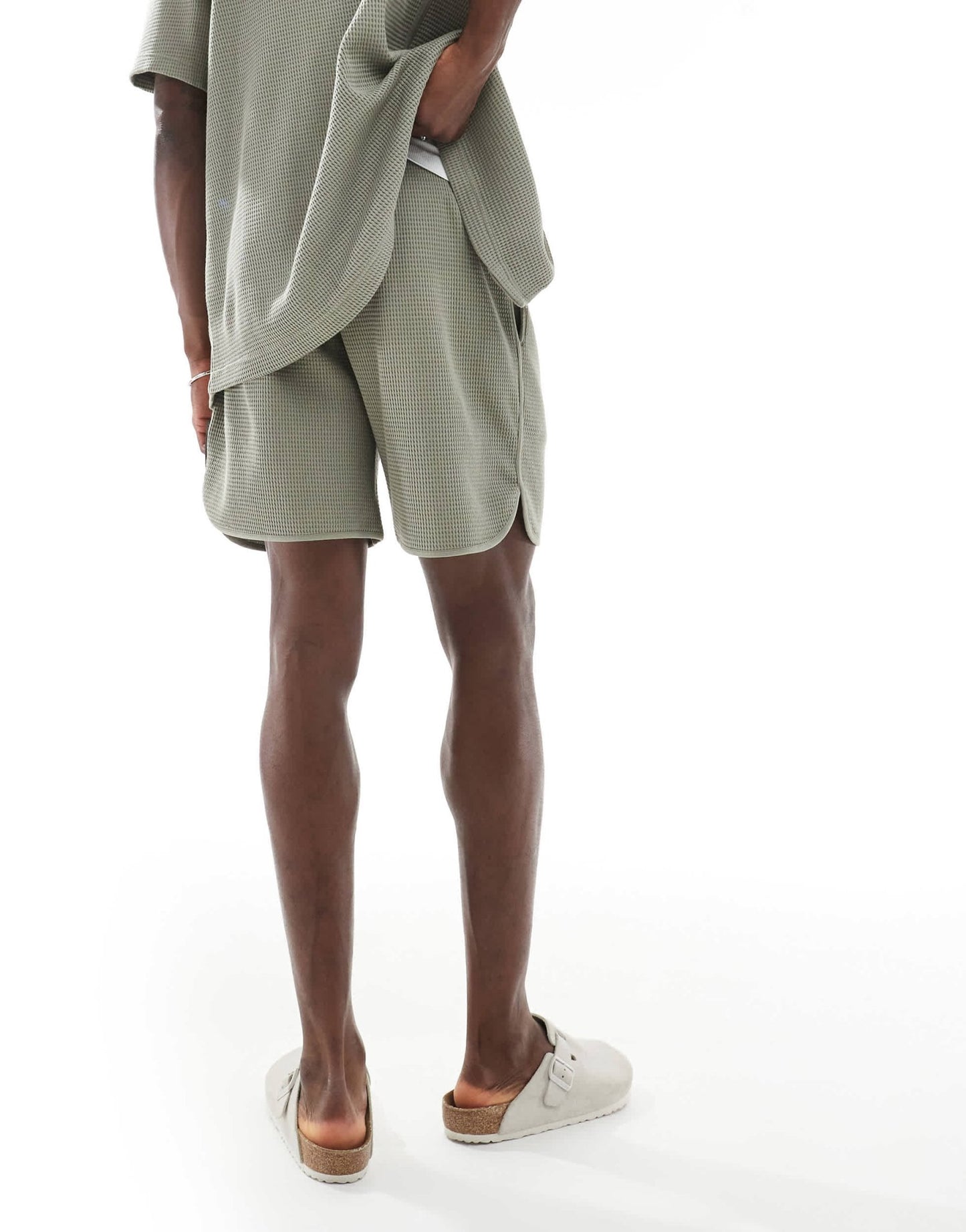 Emporio Armani Bodywear logo lounge waffle shorts in khaki green co-ord - ASOS Sample Sale