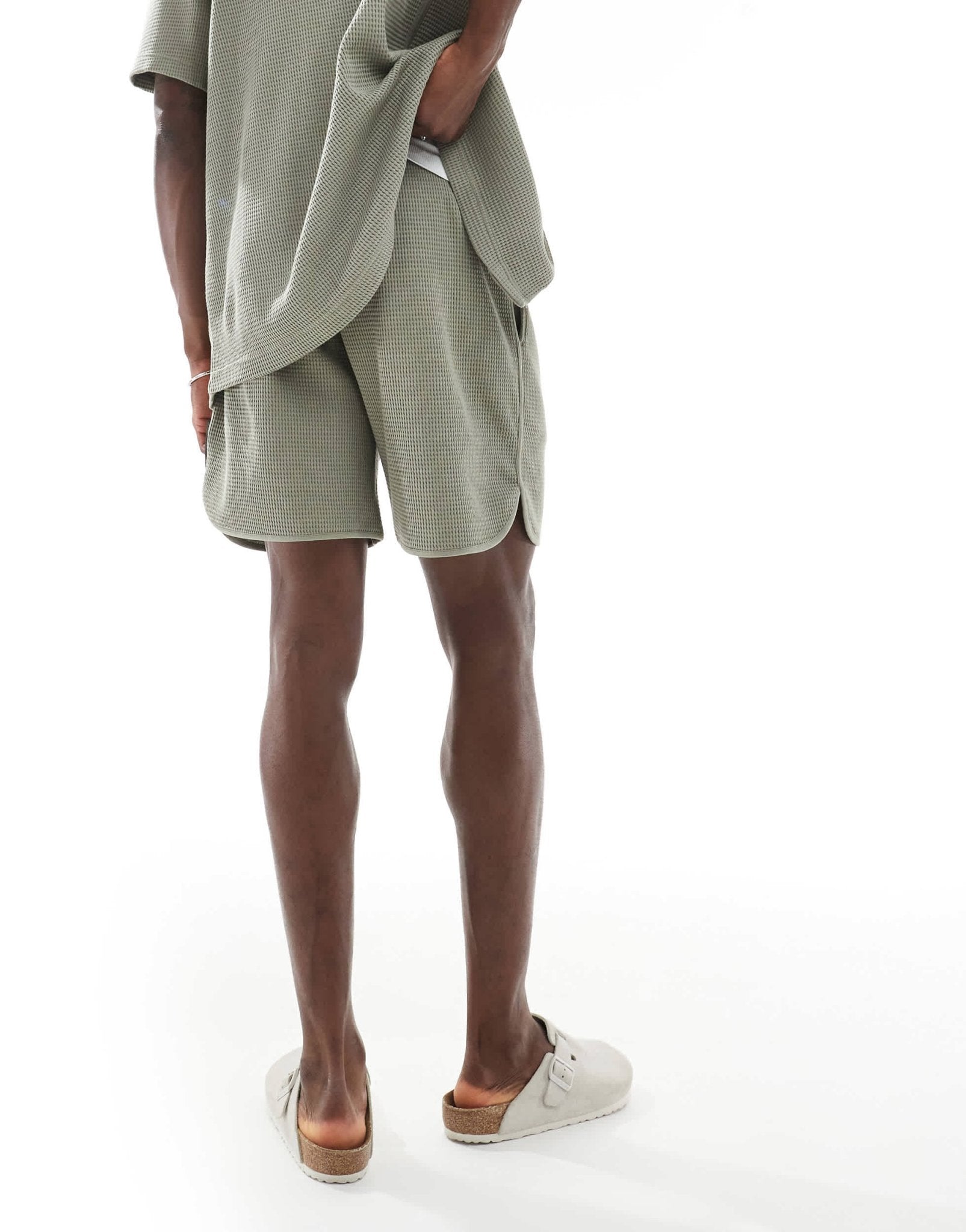 Emporio Armani Bodywear logo lounge waffle shorts in khaki green co-ord - ASOS Sample Sale
