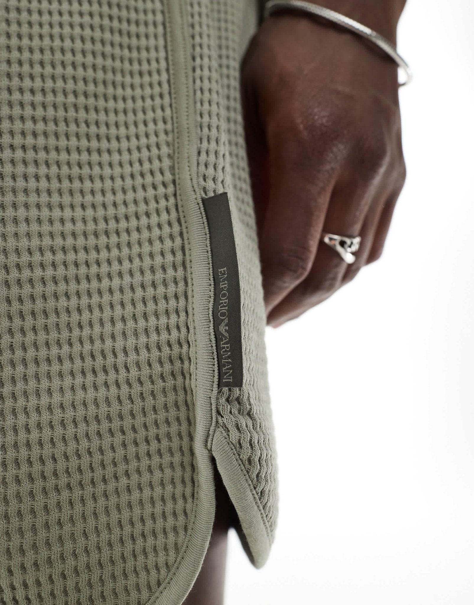 Emporio Armani Bodywear logo lounge waffle shorts in khaki green co-ord - ASOS Sample Sale