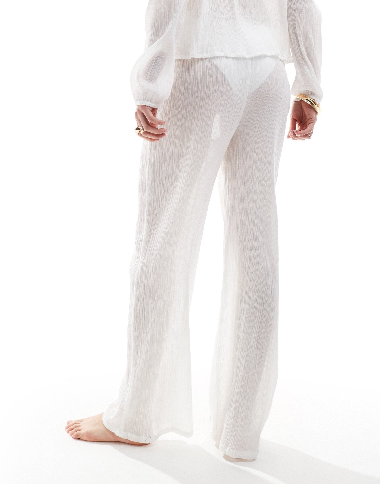 Esmee beach drawstring textured sheer trouser co - ord in white - ASOS Sample Sale