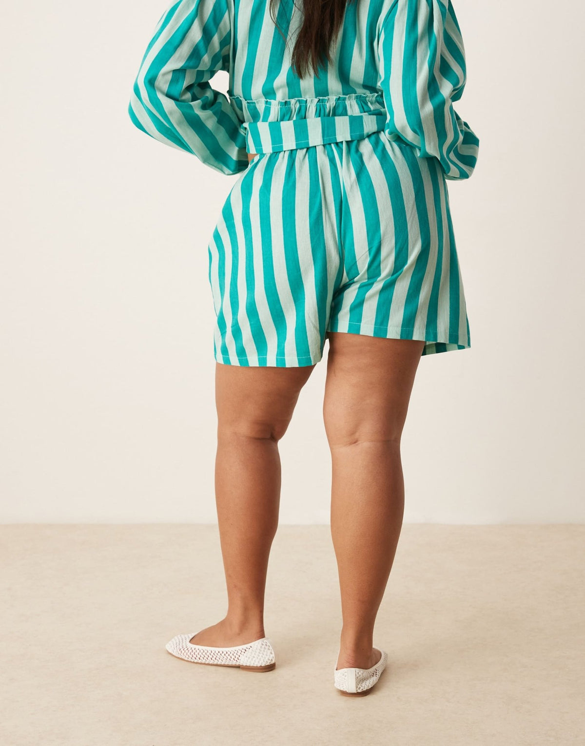 Esmee Curve Exclusive beach short co-ord in green stripe - ASOS Sample Sale