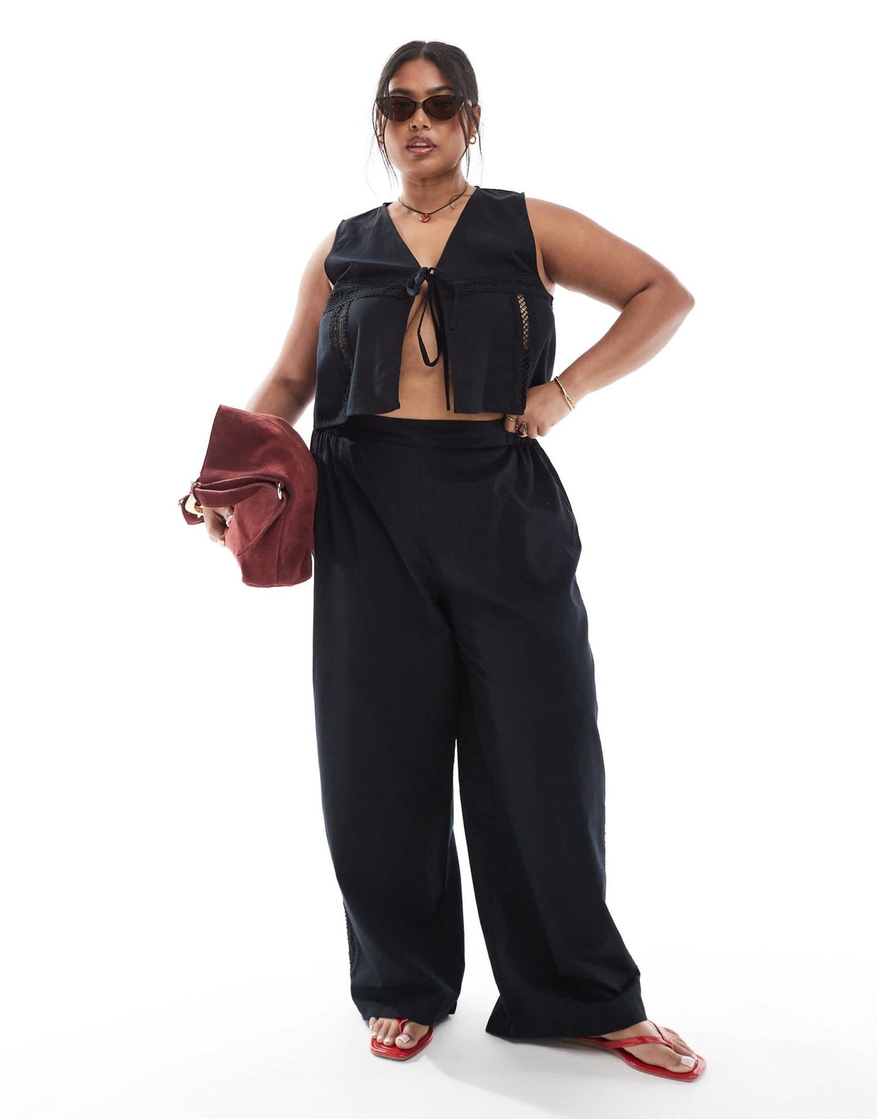 Esmee Curve Exclusive lace panel waist coat co - ord in black - ASOS Sample Sale