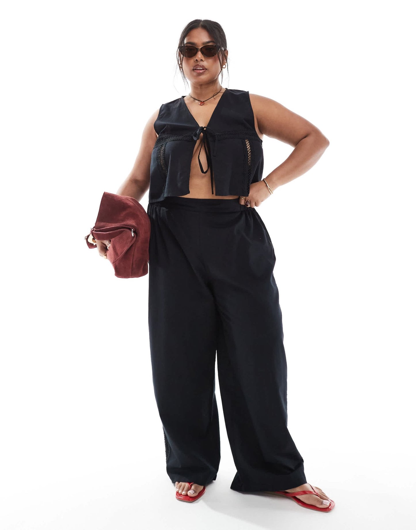 Esmee Curve Exclusive lace panel waist coat co - ord in black - ASOS Sample Sale