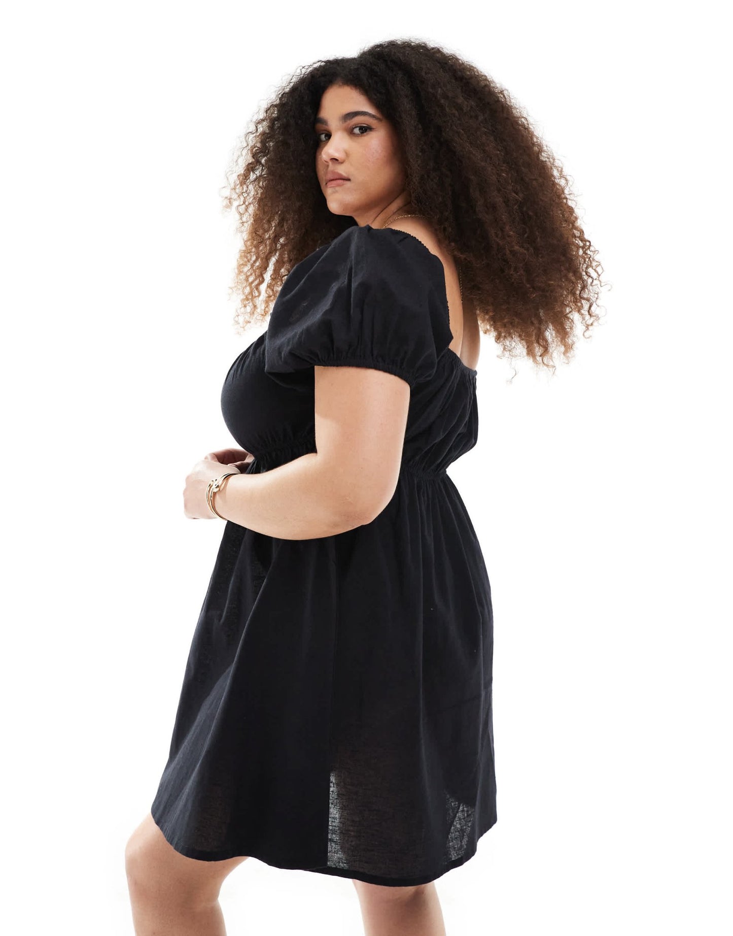 Esmee Curve Exclusive puff sleeve tie front mini beach dress in black - ASOS Sample Sale