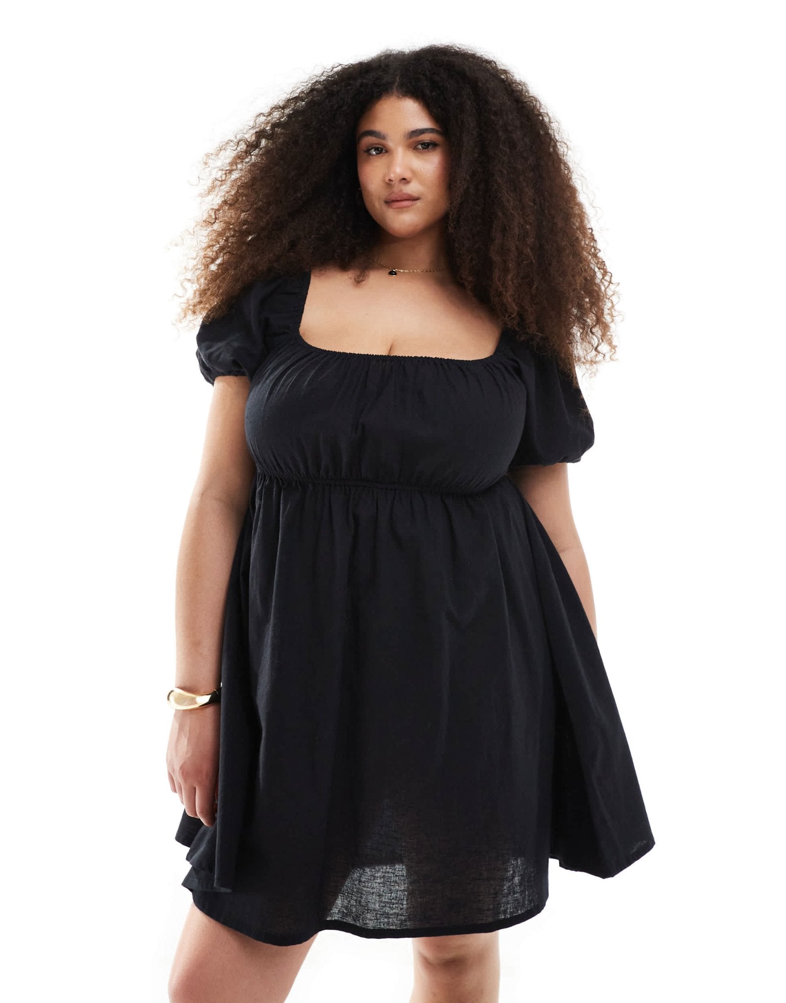 Esmee Curve Exclusive puff sleeve tie front mini beach dress in black - ASOS Sample Sale
