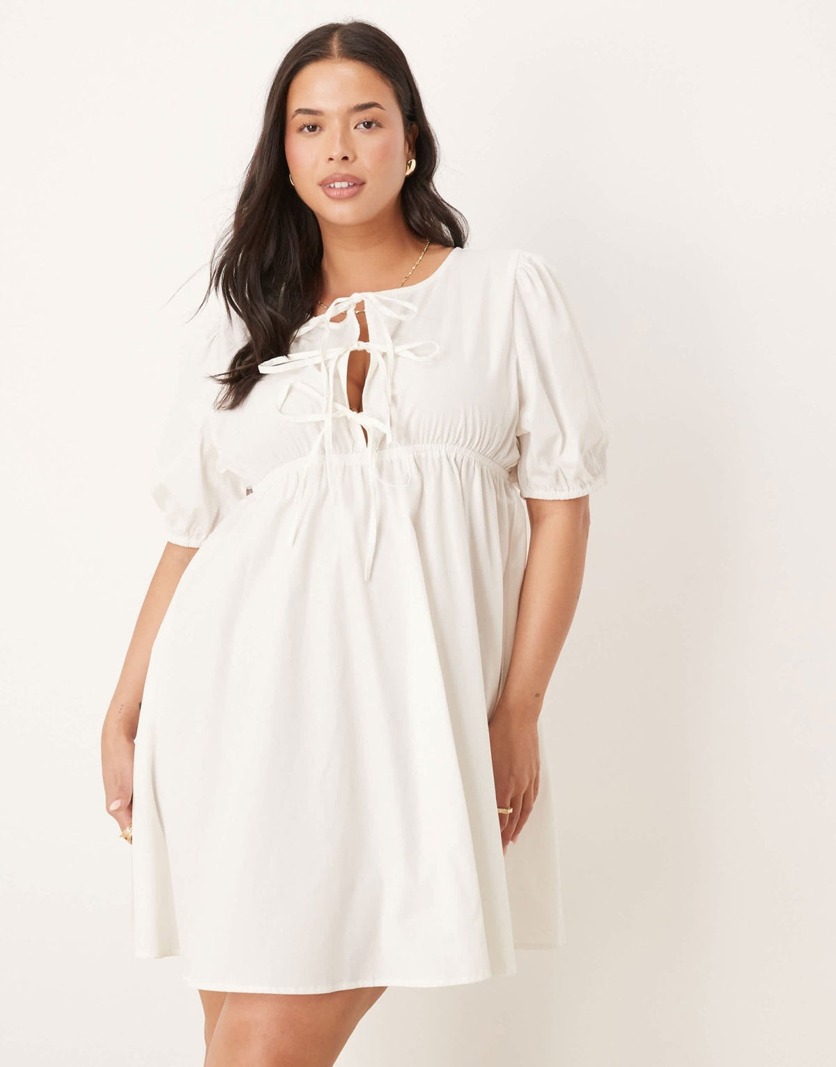 Esmee Curve Exclusive puff sleeve tie front mini beach dress in white - ASOS Sample Sale