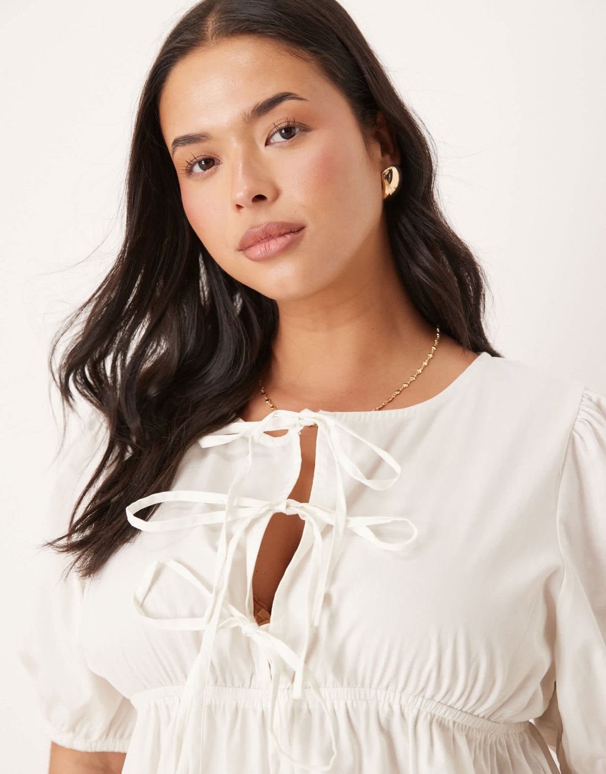 Esmee Curve Exclusive puff sleeve tie front mini beach dress in white - ASOS Sample Sale