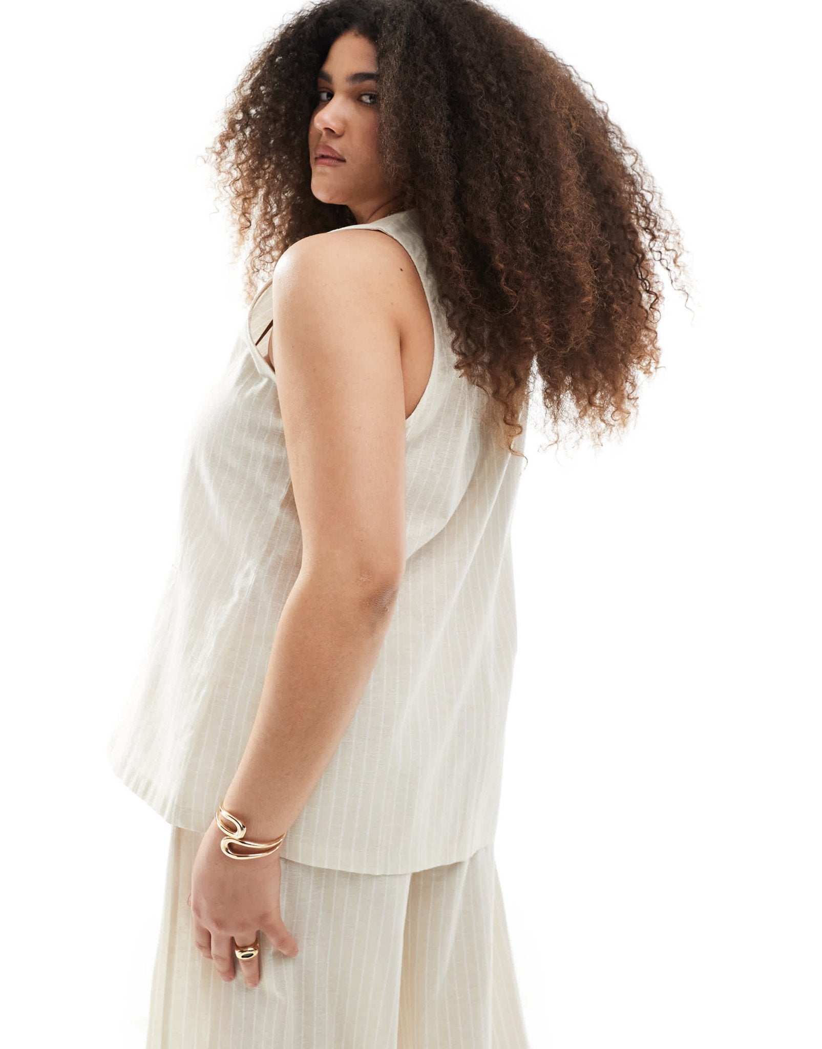 Esmee Curve Exclusive waistcoat co - ord in beige and white stripe - ASOS Sample Sale