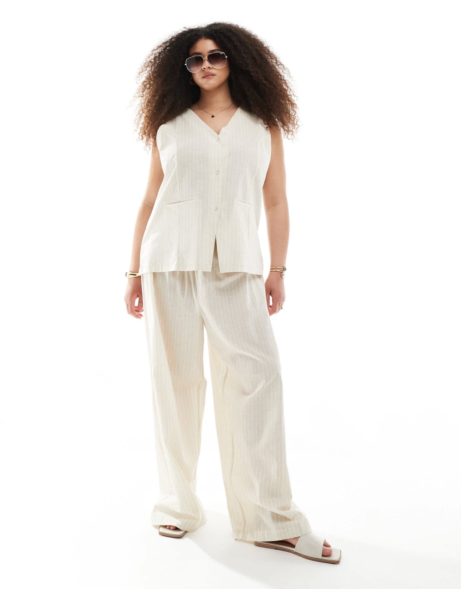 Esmee Curve Exclusive waistcoat co - ord in beige and white stripe - ASOS Sample Sale