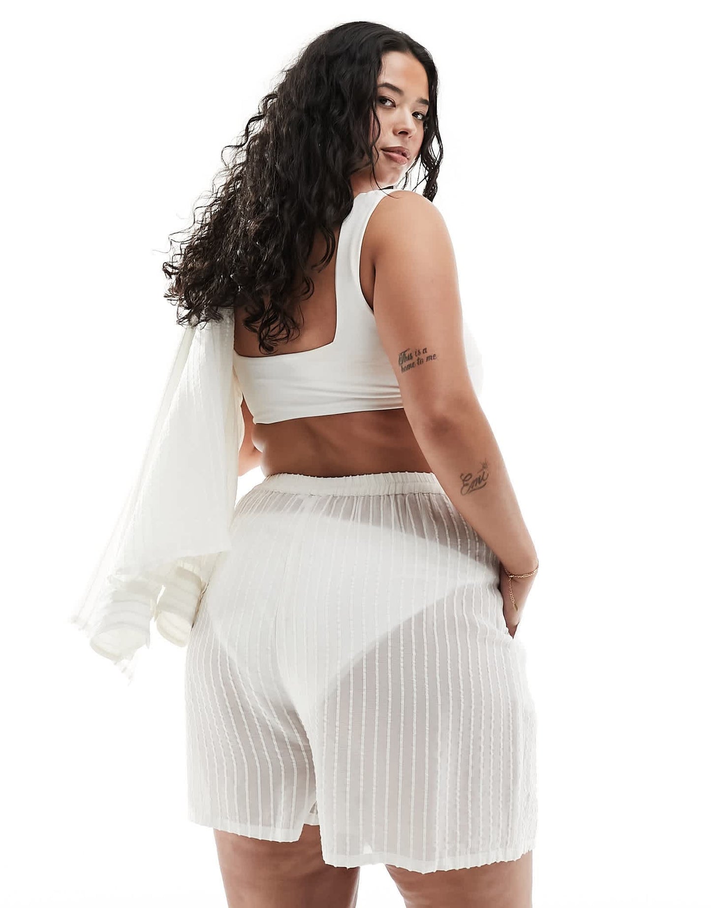 Esmee Curve stripe beach short co - ord in white - ASOS Sample Sale