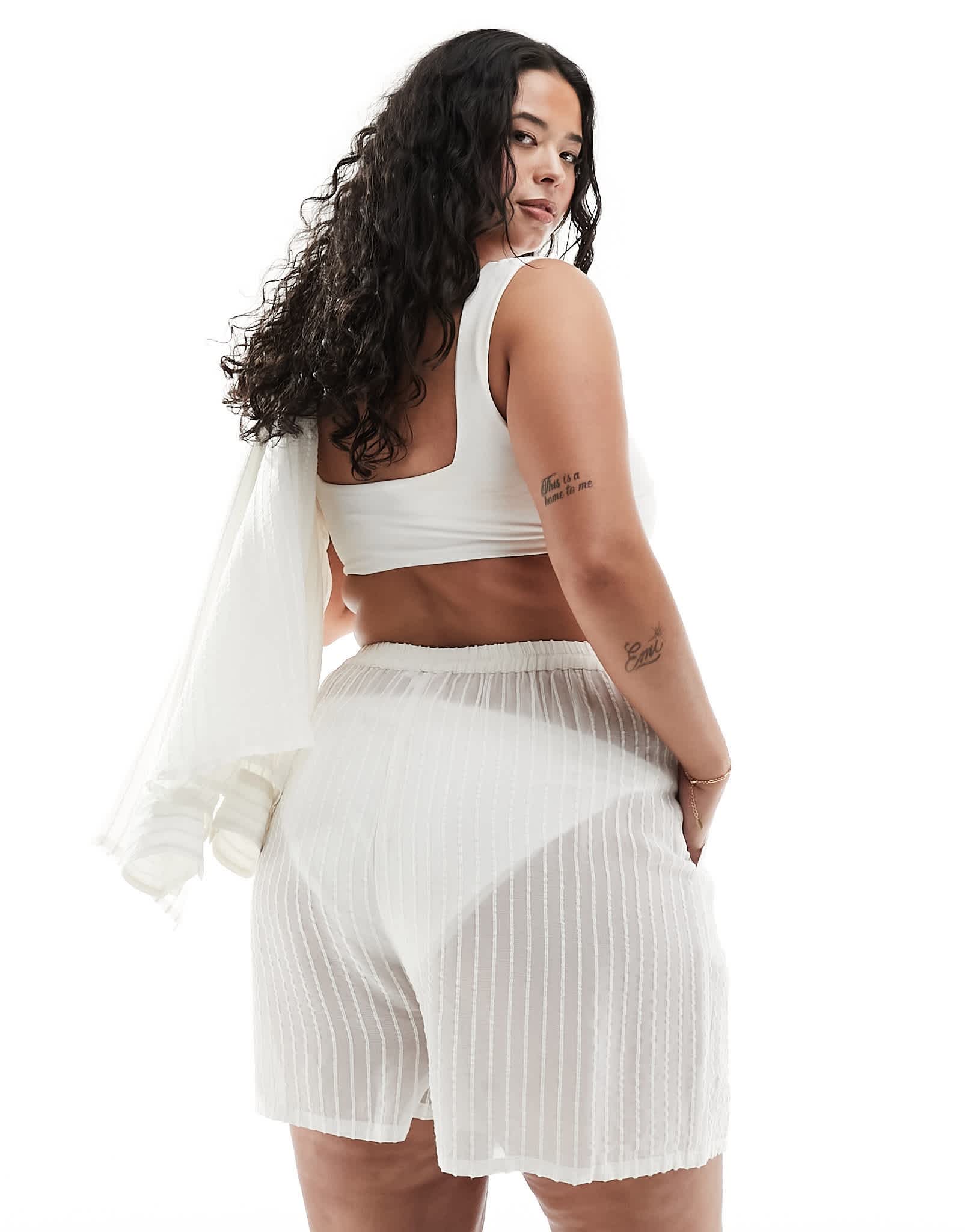 Esmee Curve stripe beach short co - ord in white - ASOS Sample Sale