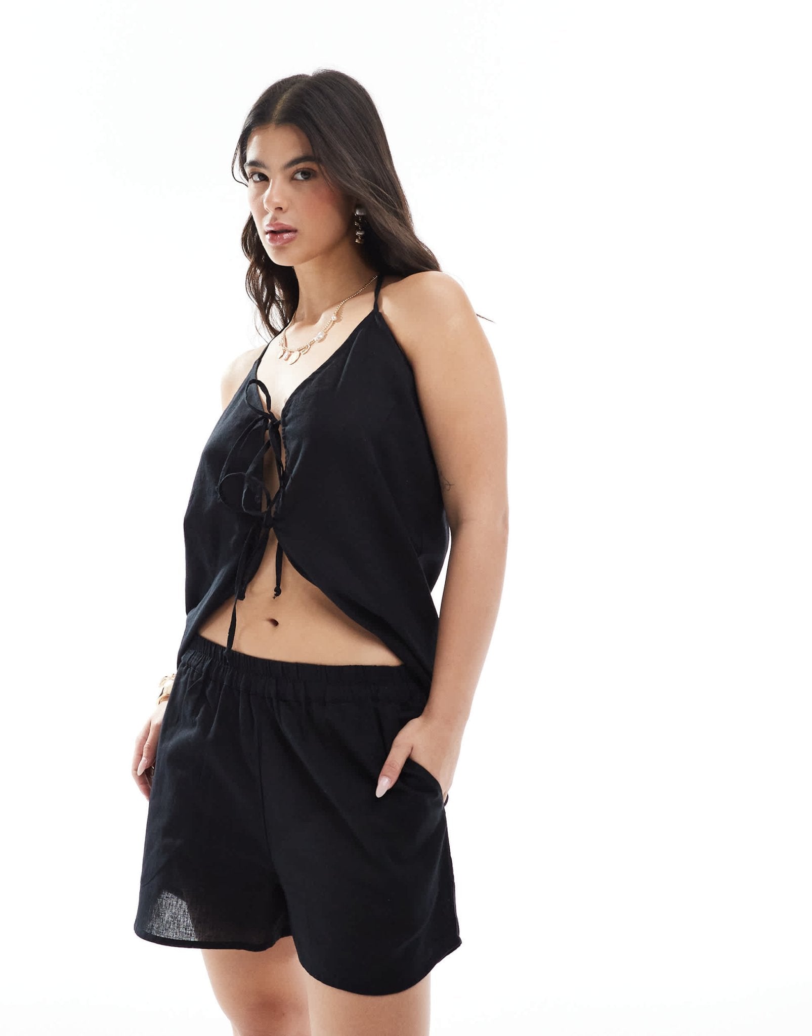 Esmee Exclusive beach short co-ord in black - ASOS Sample Sale