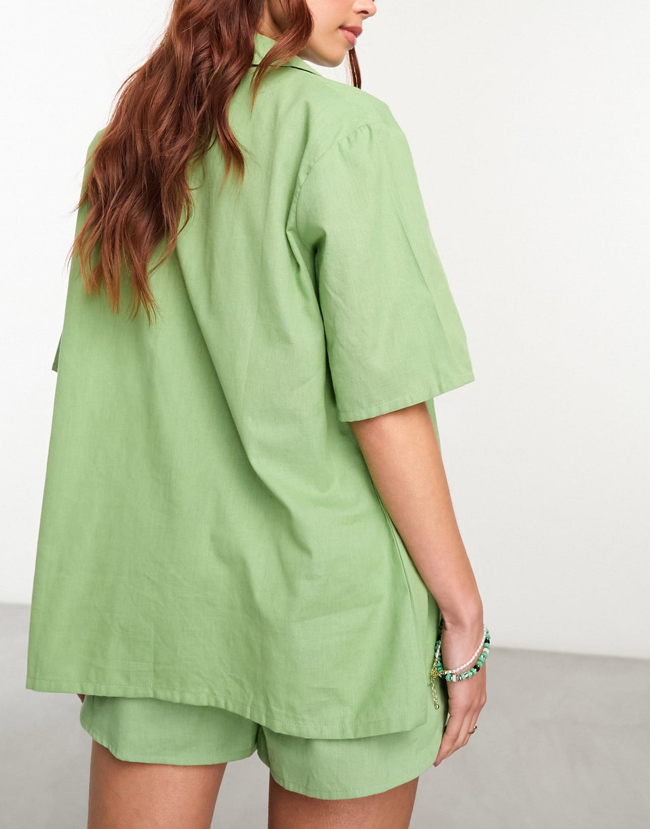Esmee Exclusive beach short sleeve shirt co - ord in sage green - ASOS Sample Sale