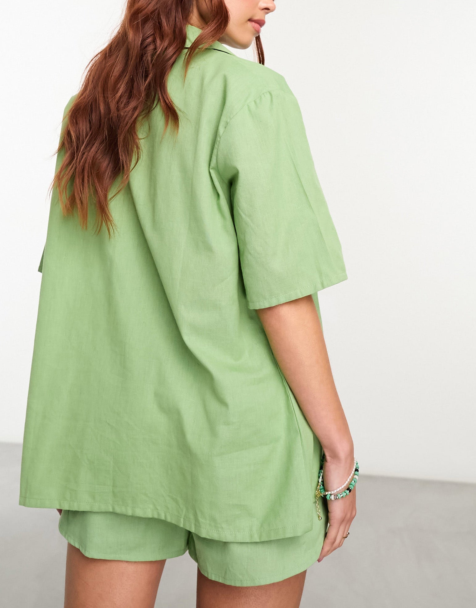 Esmee Exclusive beach short sleeve shirt co - ord in sage green - ASOS Sample Sale
