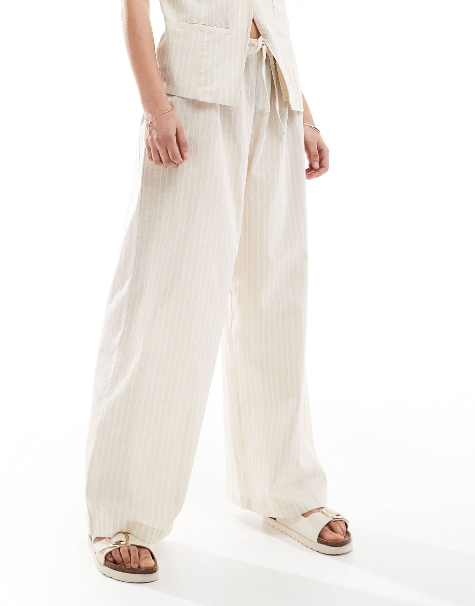 Esmee Exclusive beach trouser co-ord in beige and white stripe - ASOS Sample Sale