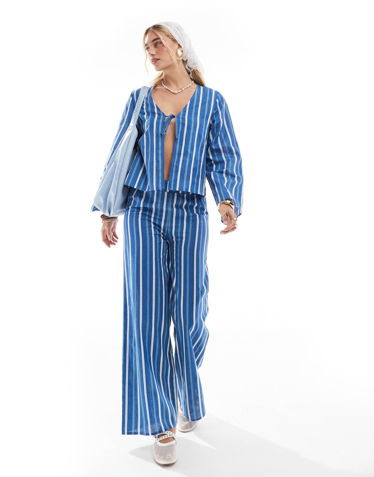 Esmee Exclusive beach trouser in blue stripe - ASOS Sample Sale