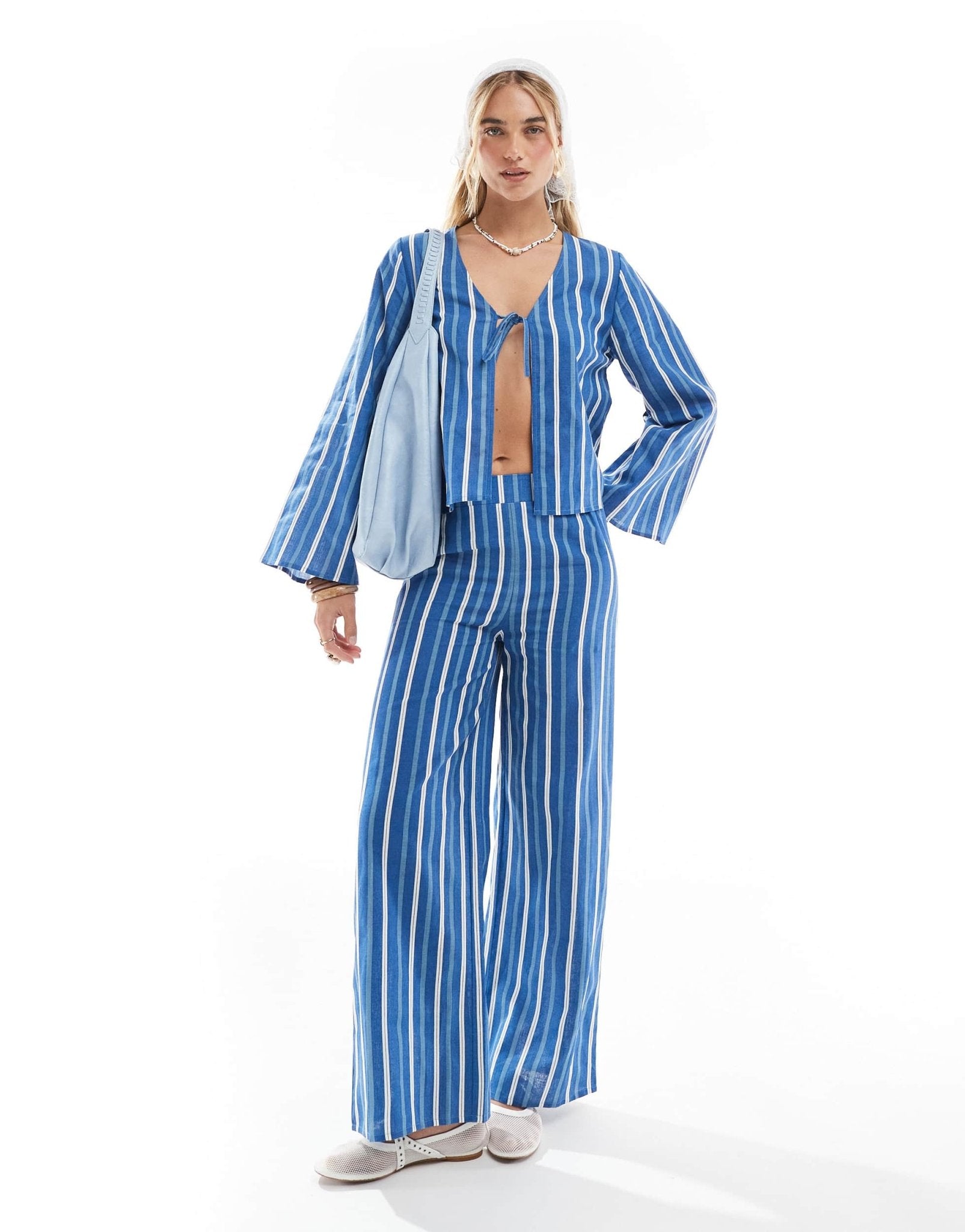 Esmee Exclusive beach trouser in blue stripe - ASOS Sample Sale
