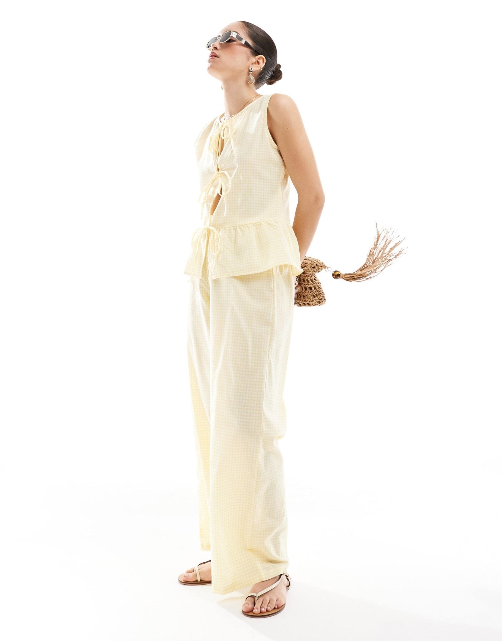 Esmee Exclusive beach trouser in yellow gingham - ASOS Sample Sale