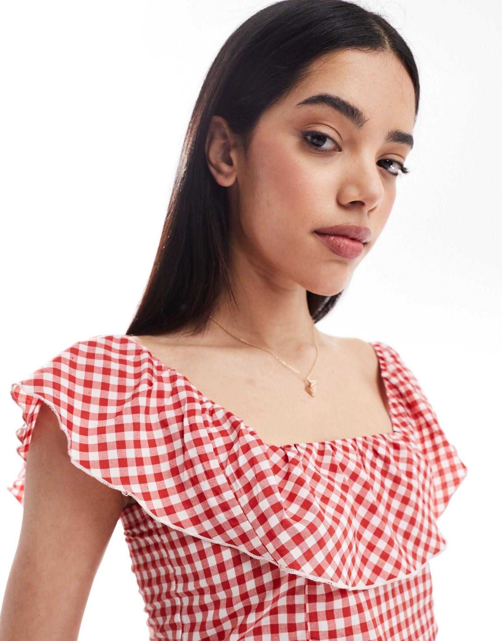 Esmee Exclusive crop beach top with frill detail in red gingham - ASOS Sample Sale