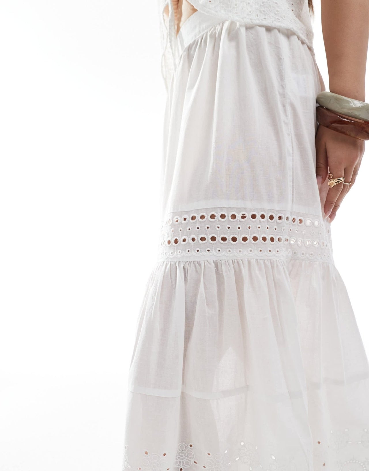 Esmee Exclusive lace panel tiered maxi beach skirt in white - ASOS Sample Sale