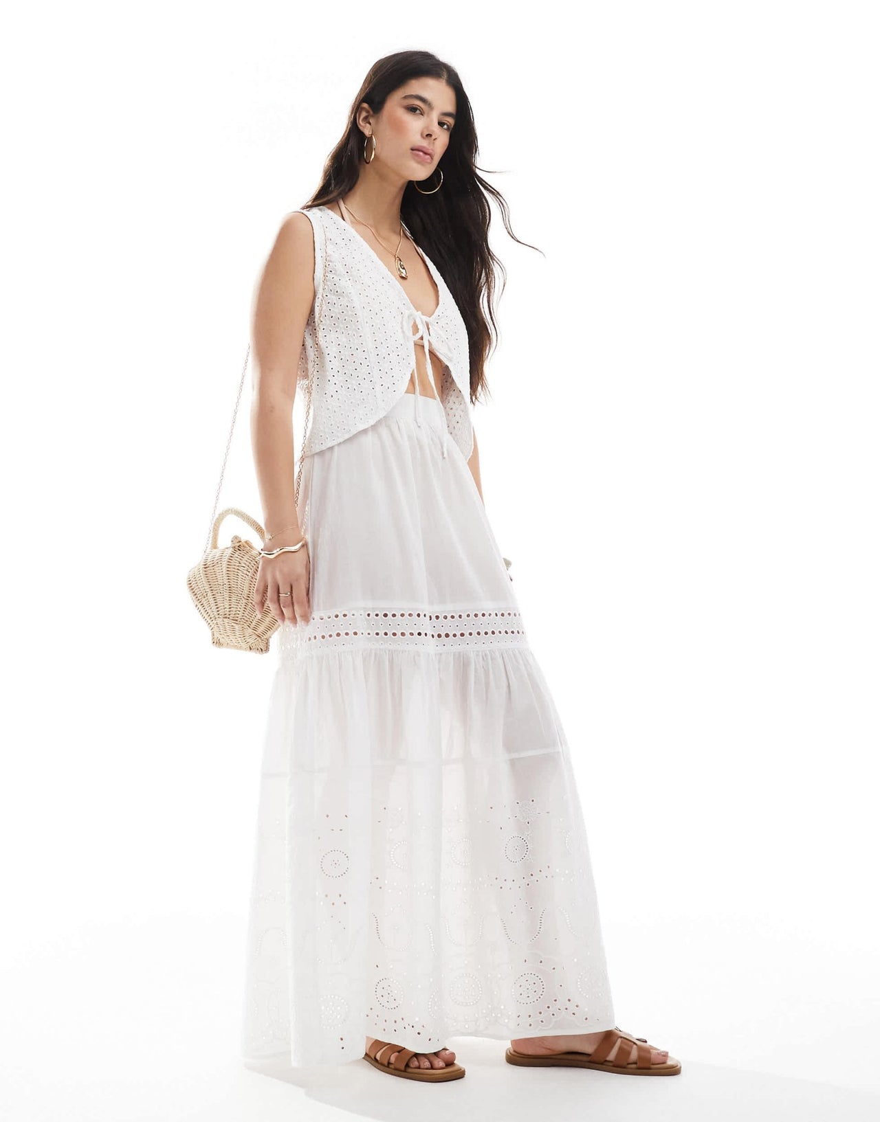 Esmee Exclusive lace panel tiered maxi beach skirt in white - ASOS Sample Sale