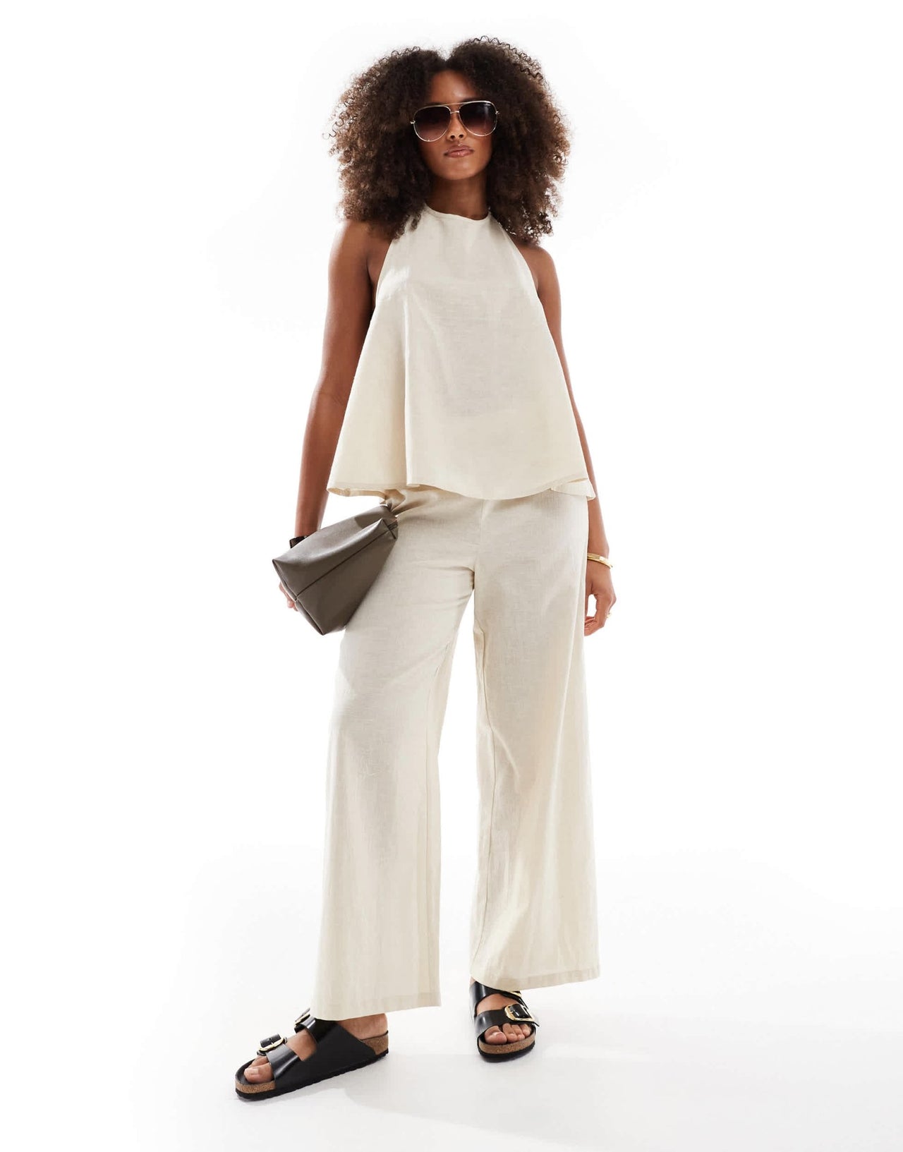 Esmee Exclusive linen look relaxed beach trousers in beige - ASOS Sample Sale