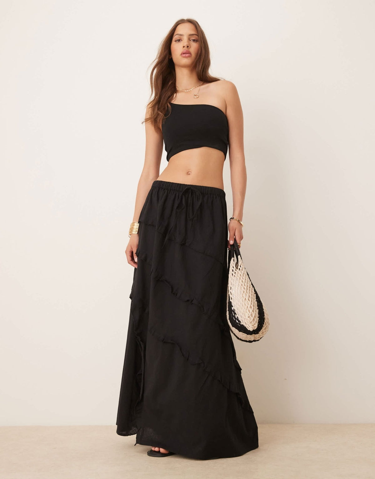 Esmee Exclusive maxi beach skirt with ruffle detail in black - ASOS Sample Sale